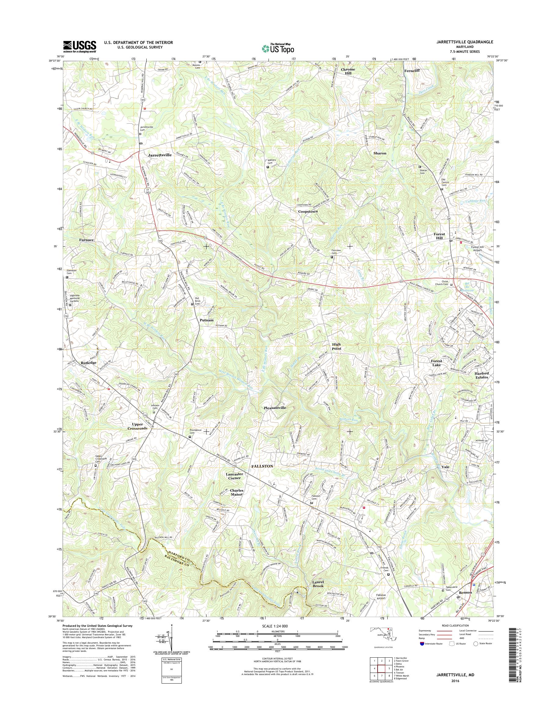 MyTopo Jarrettsville, Maryland USGS Quad Topo Map