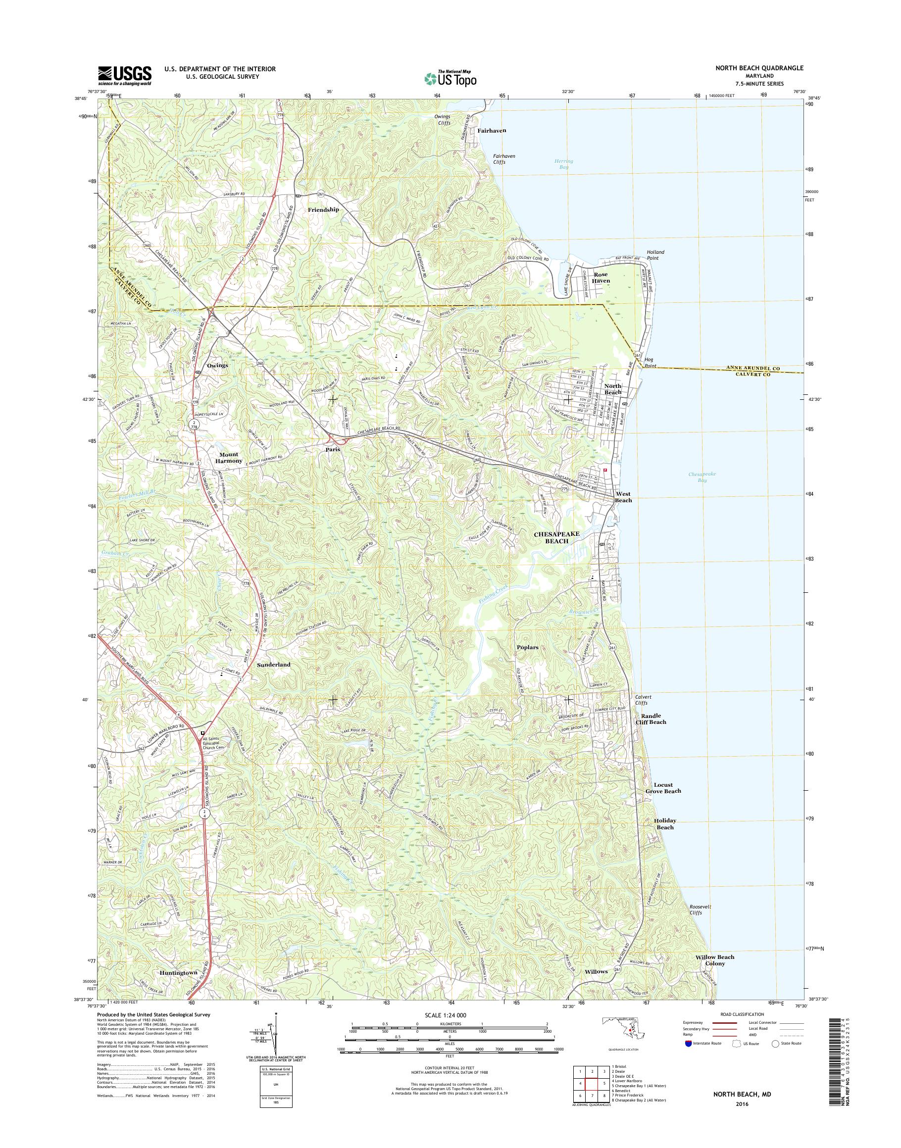 MyTopo North Beach, Maryland USGS Quad Topo Map