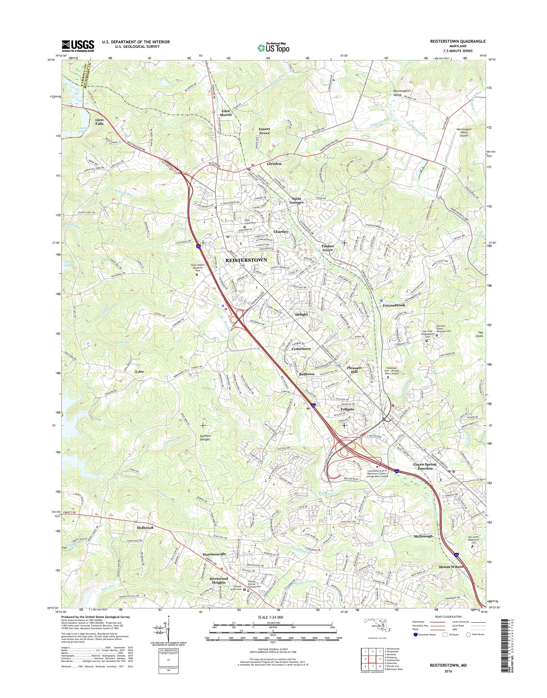 MyTopo Reisterstown, Maryland USGS Quad Topo Map