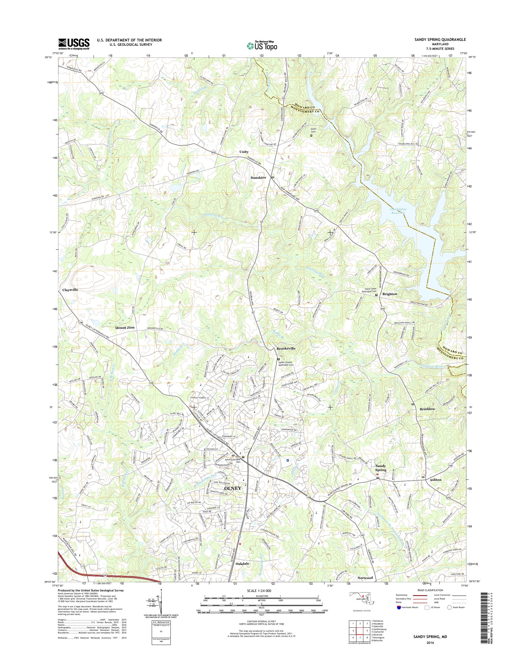 MyTopo Sandy Spring, Maryland USGS Quad Topo Map