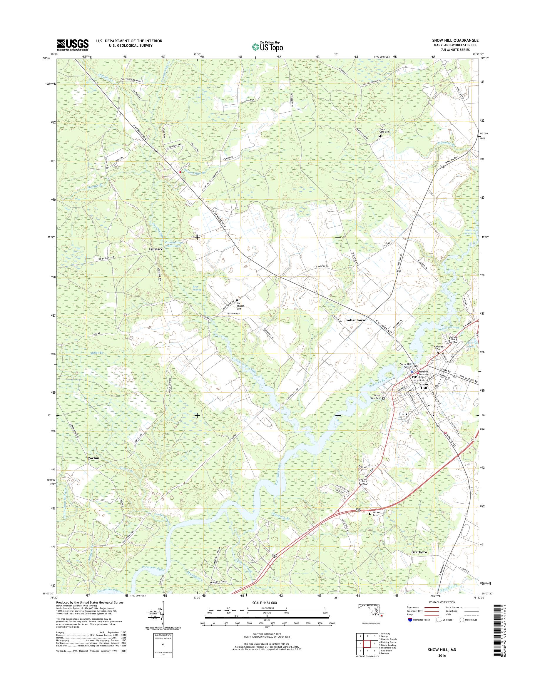 MyTopo Snow Hill, Maryland USGS Quad Topo Map
