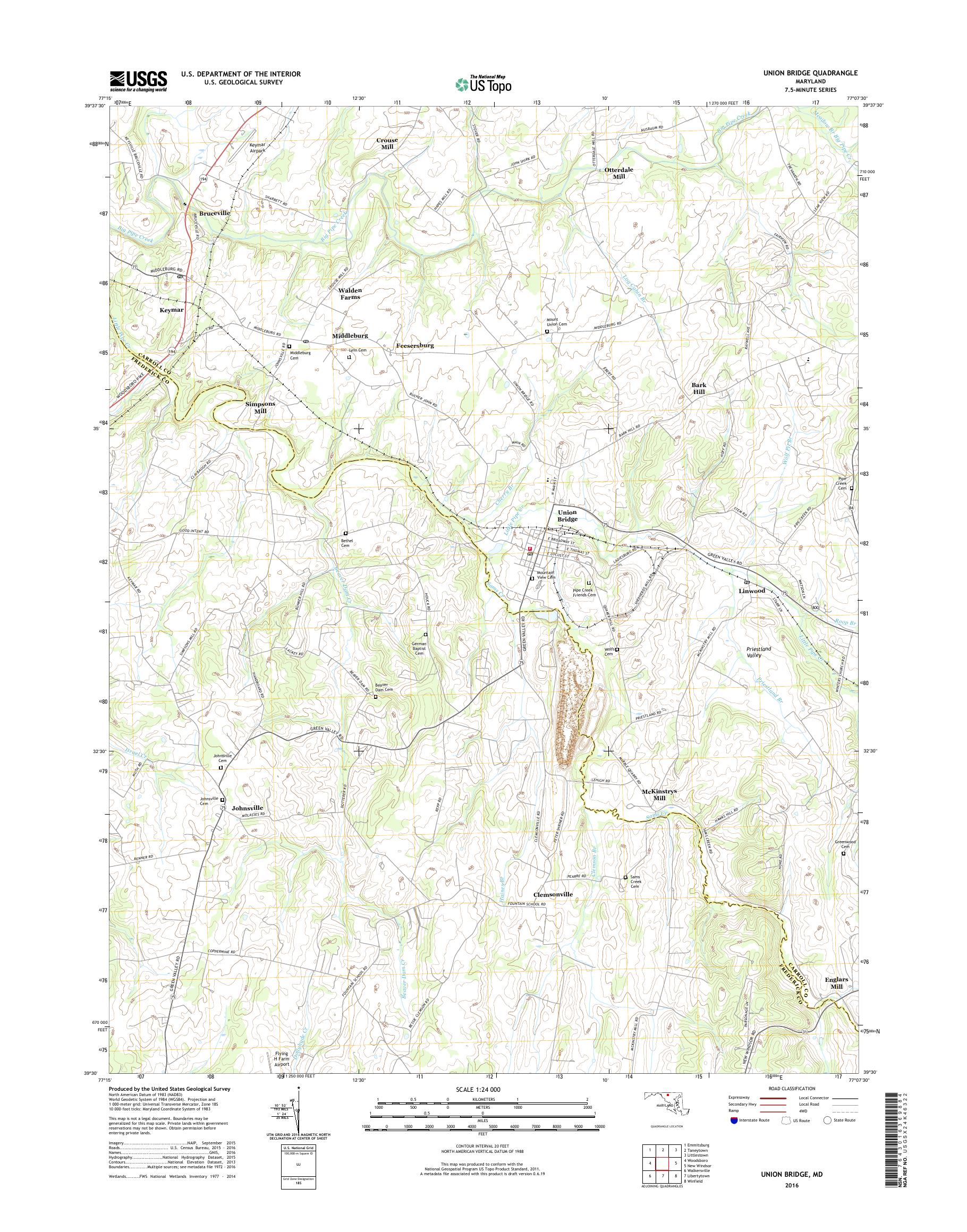 MyTopo Union Bridge, Maryland USGS Quad Topo Map