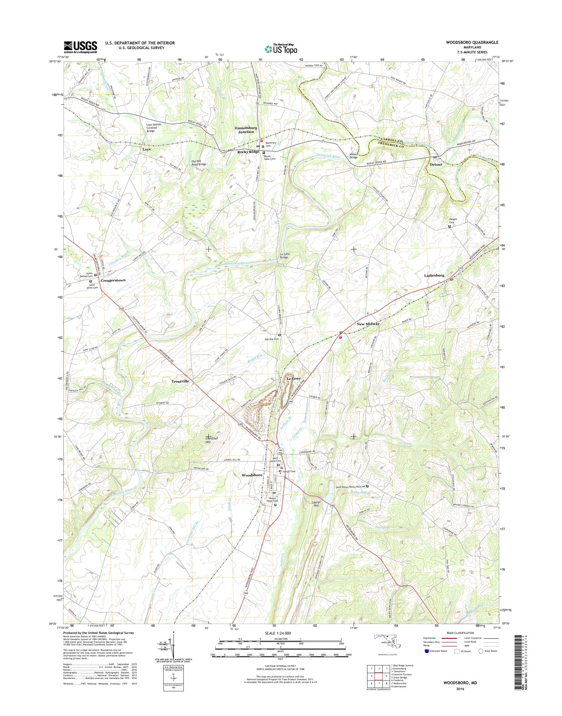 MyTopo Woodsboro, Maryland USGS Quad Topo Map