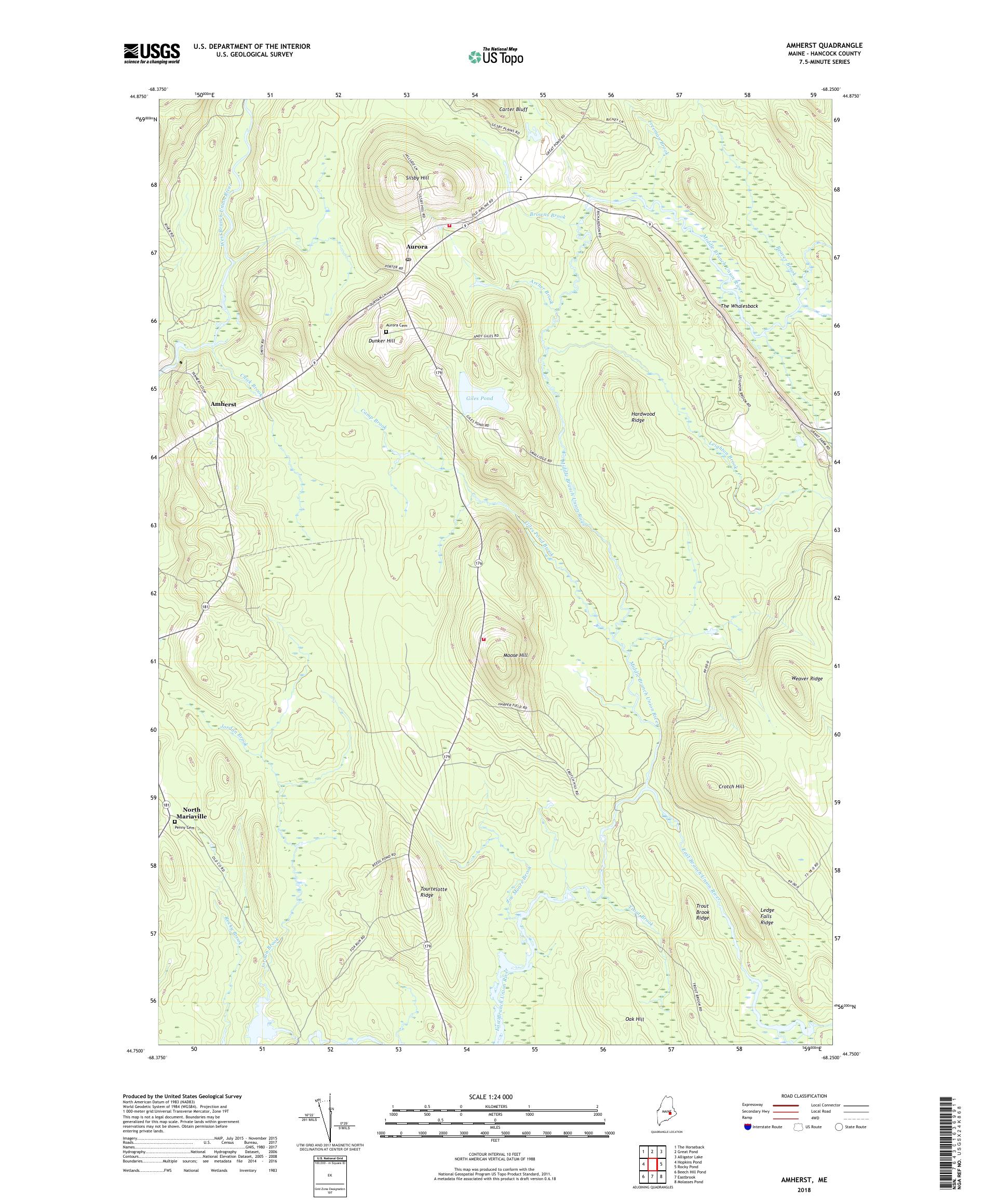 MyTopo Amherst, Maine USGS Quad Topo Map