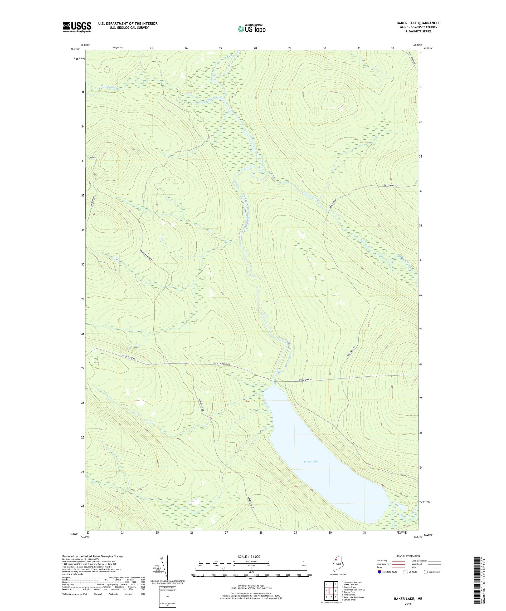 MyTopo Baker Lake, Maine USGS Quad Topo Map