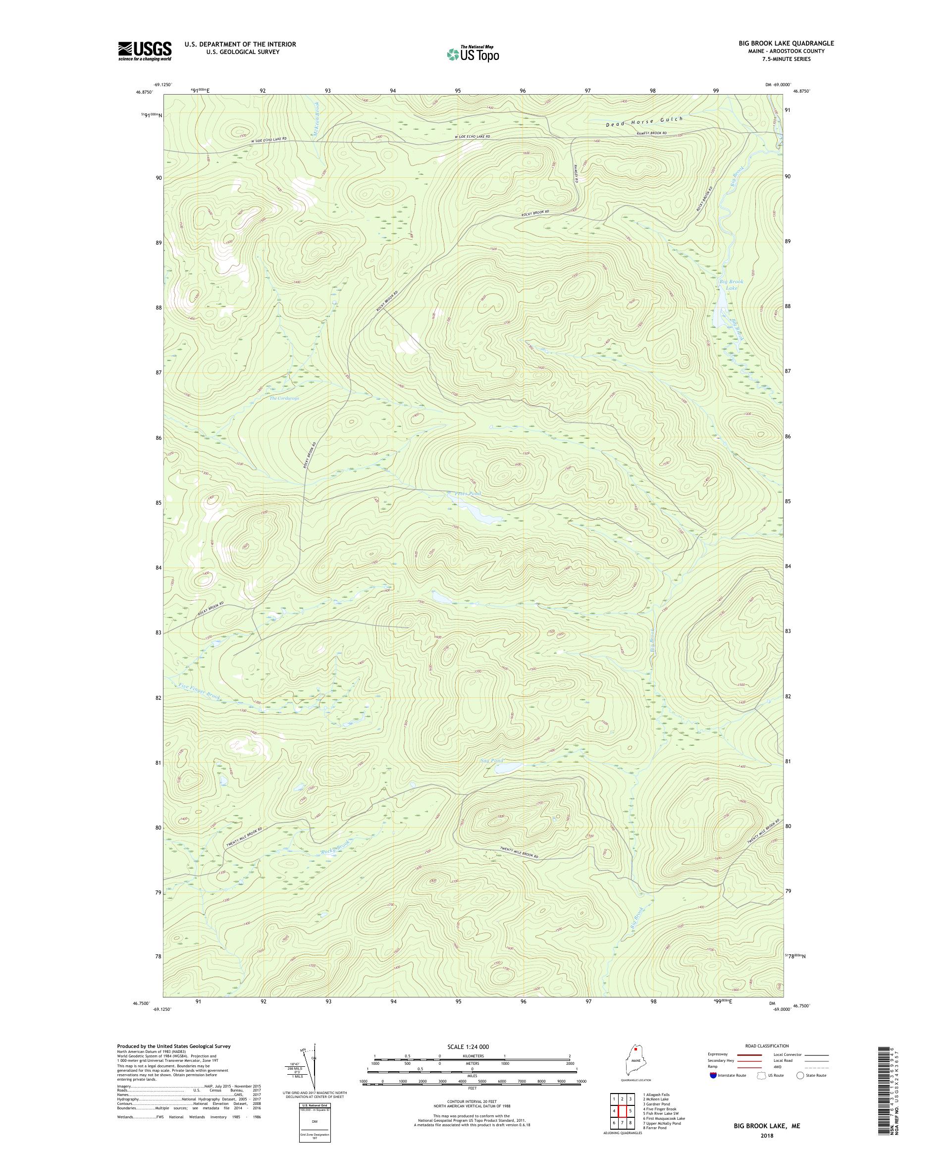 MyTopo Big Brook Lake, Maine USGS Quad Topo Map