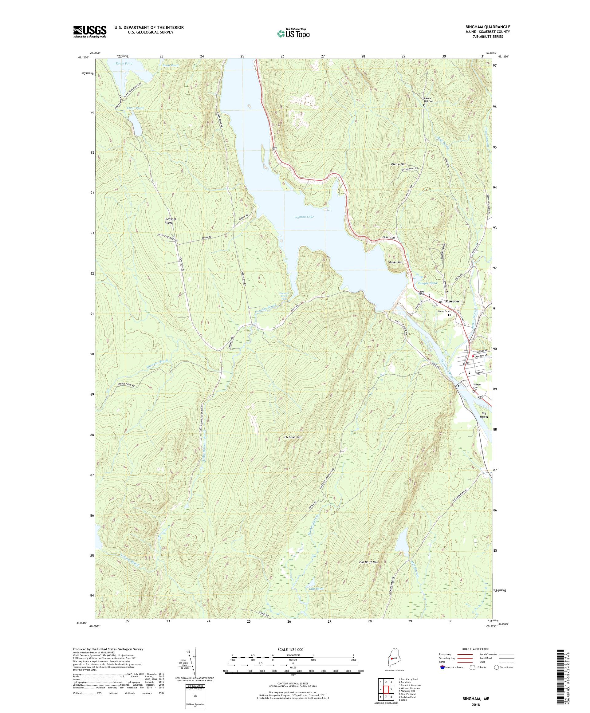 MyTopo Bingham, Maine USGS Quad Topo Map