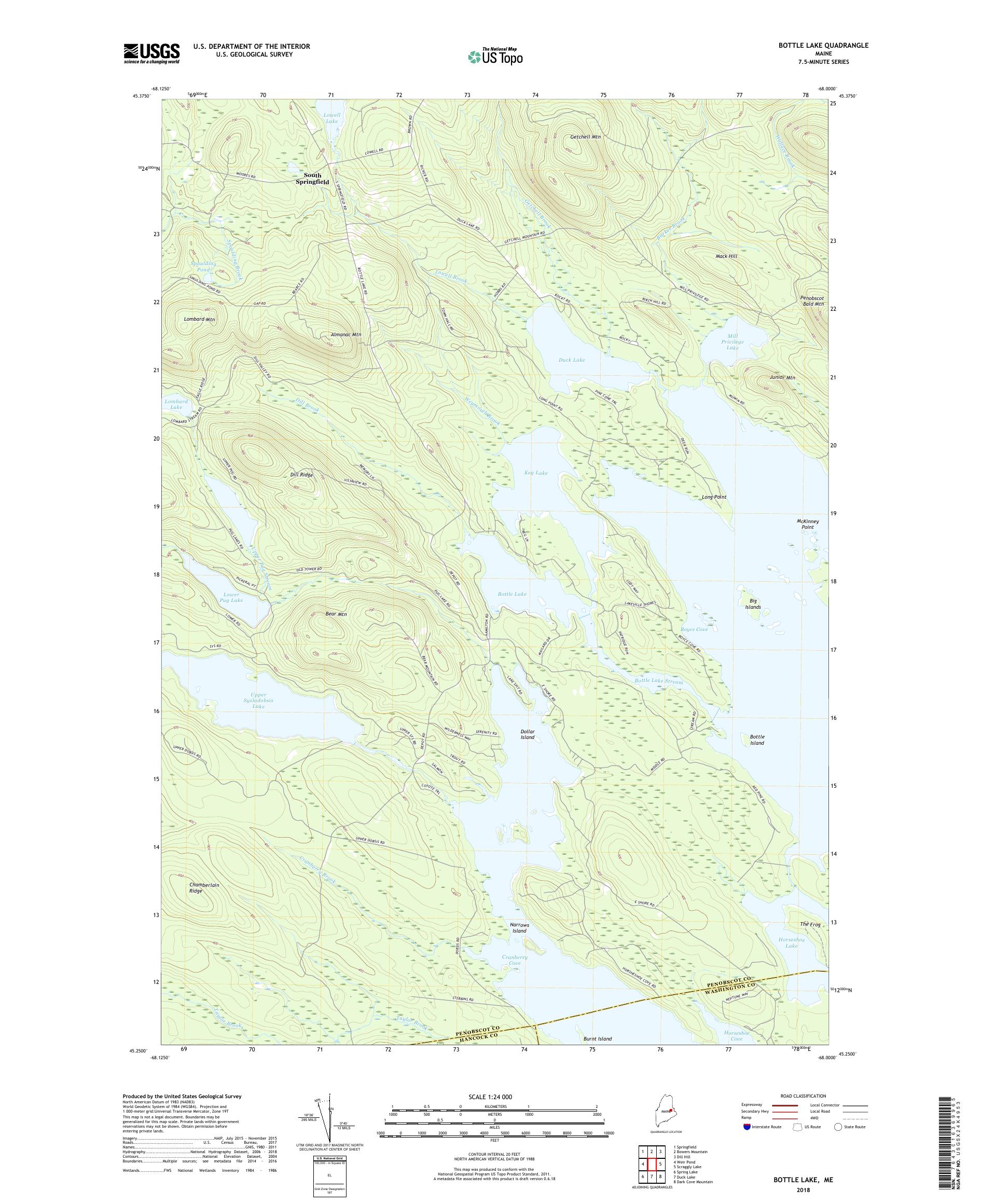 MyTopo Bottle Lake, Maine USGS Quad Topo Map