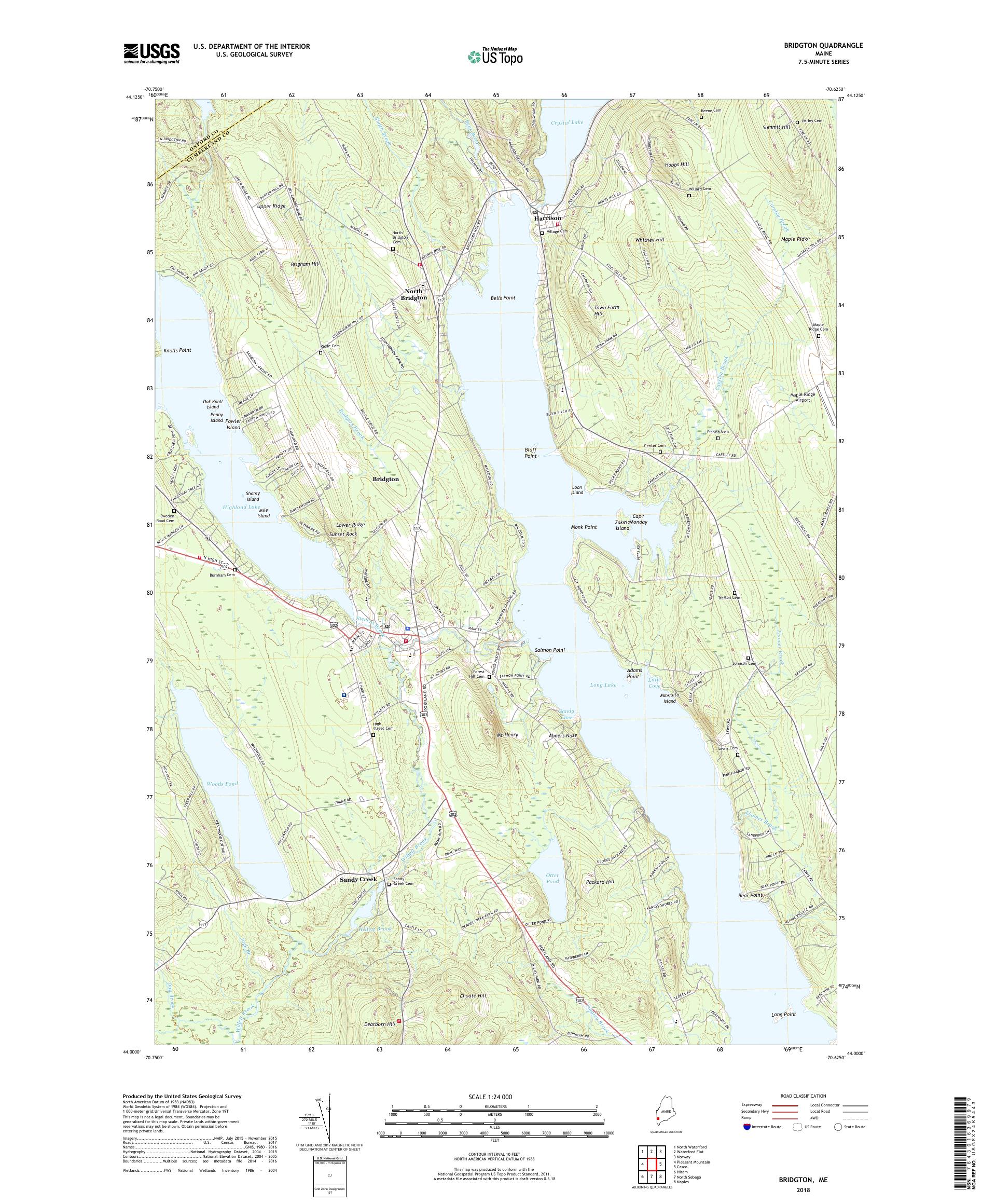 MyTopo Bridgton, Maine USGS Quad Topo Map