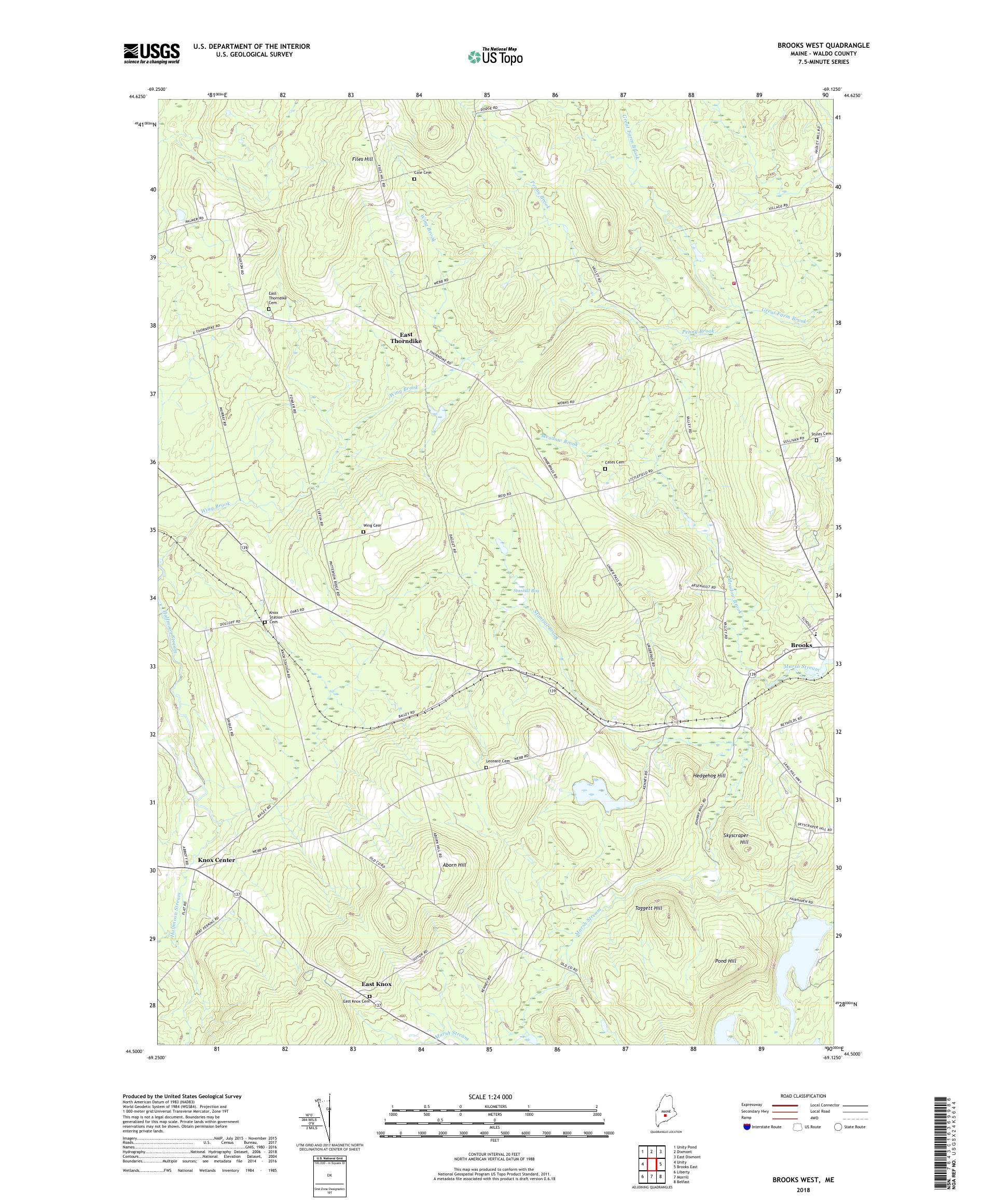 MyTopo Brooks West, Maine USGS Quad Topo Map