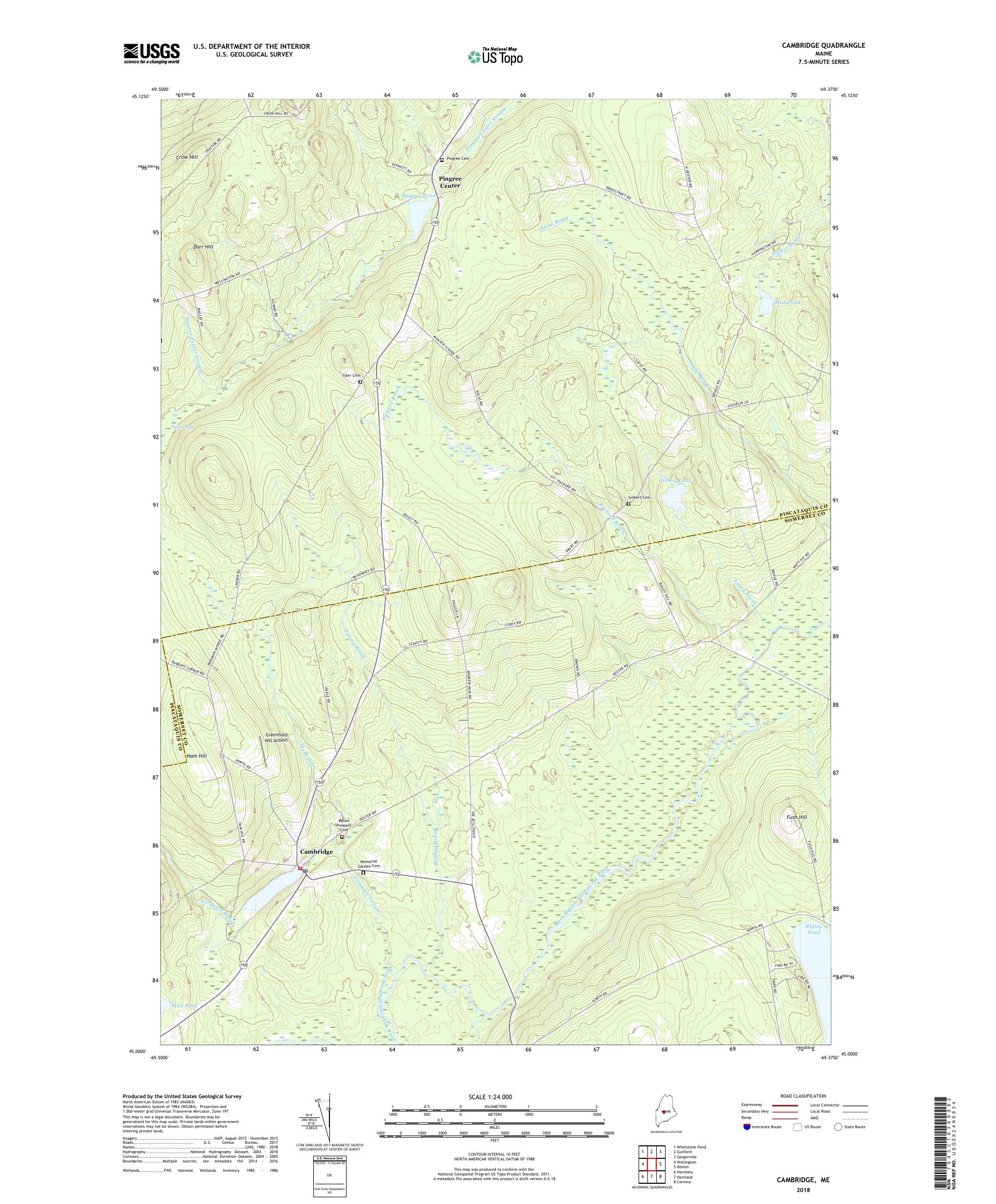 MyTopo Cambridge, Maine USGS Quad Topo Map