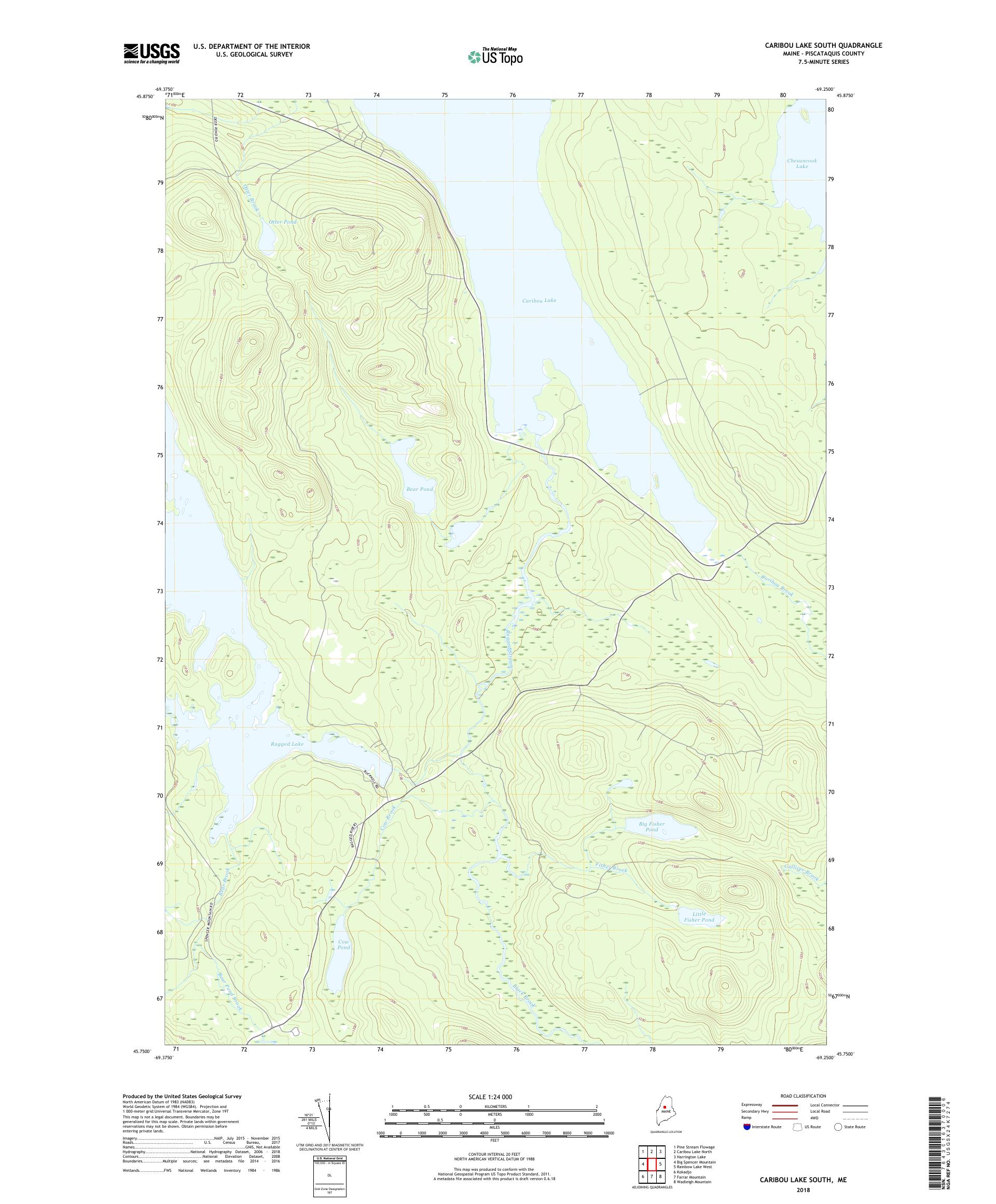 MyTopo Caribou Lake South, Maine USGS Quad Topo Map