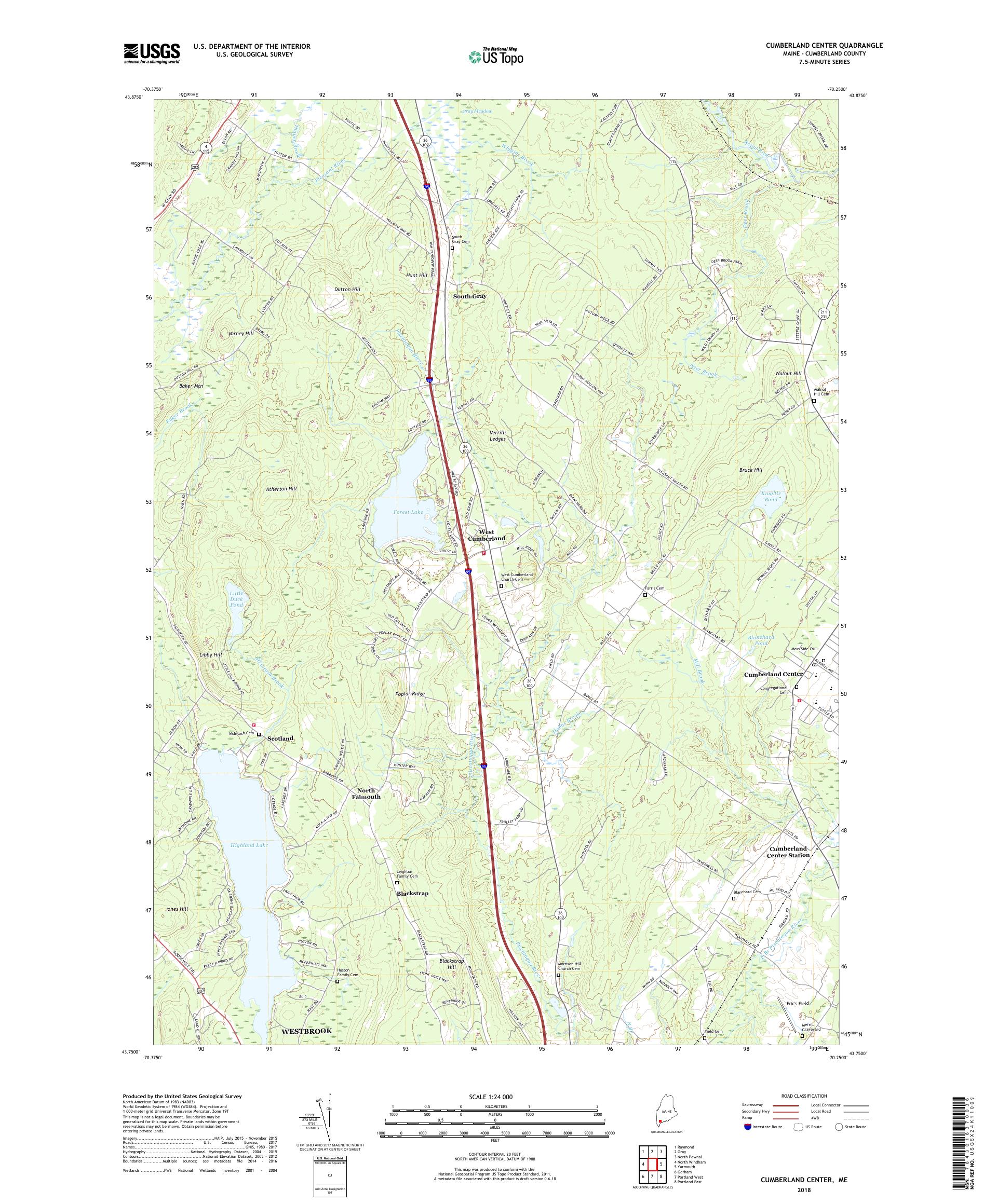 MyTopo Cumberland Center, Maine USGS Quad Topo Map