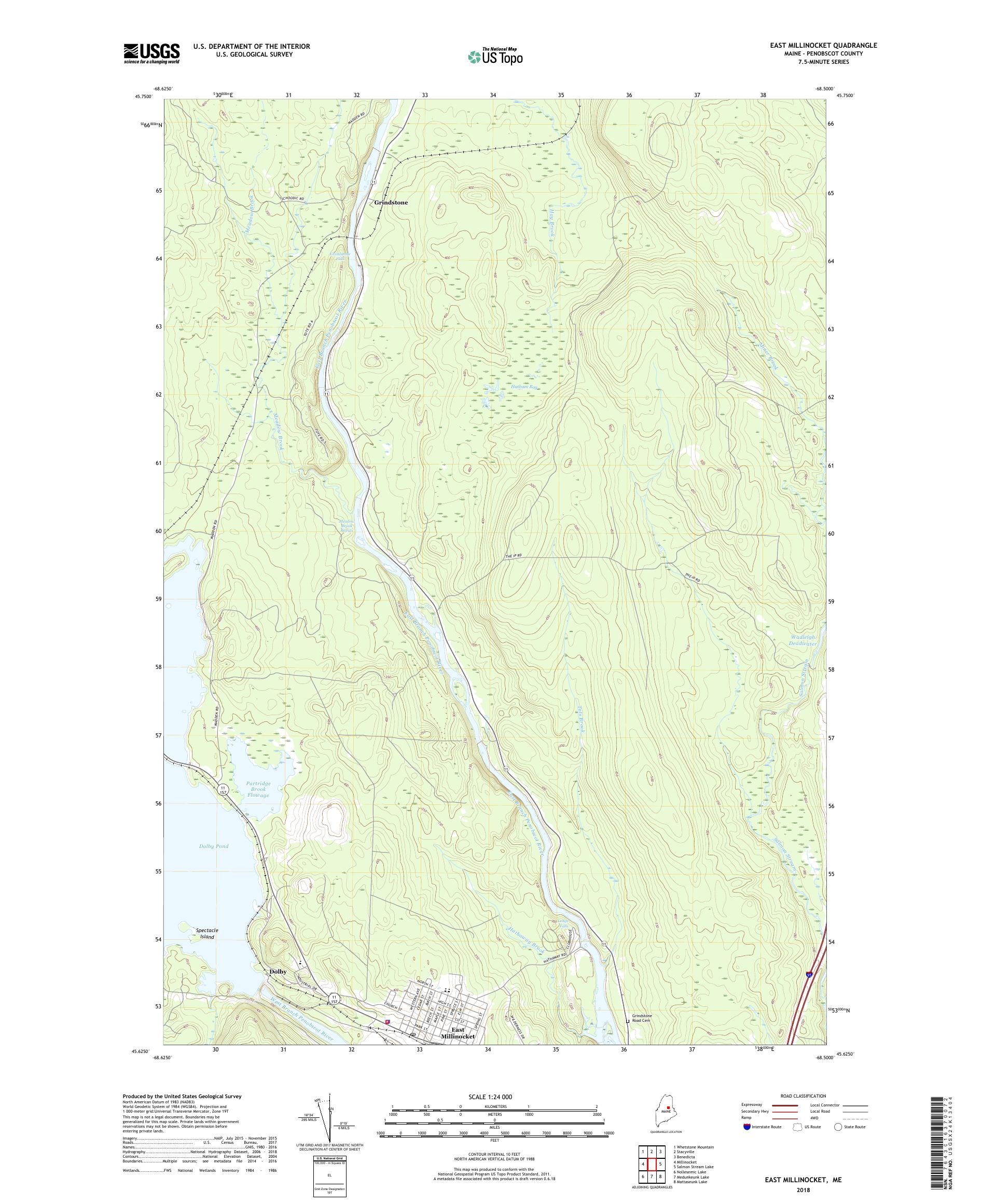 MyTopo East Millinocket, Maine USGS Quad Topo Map