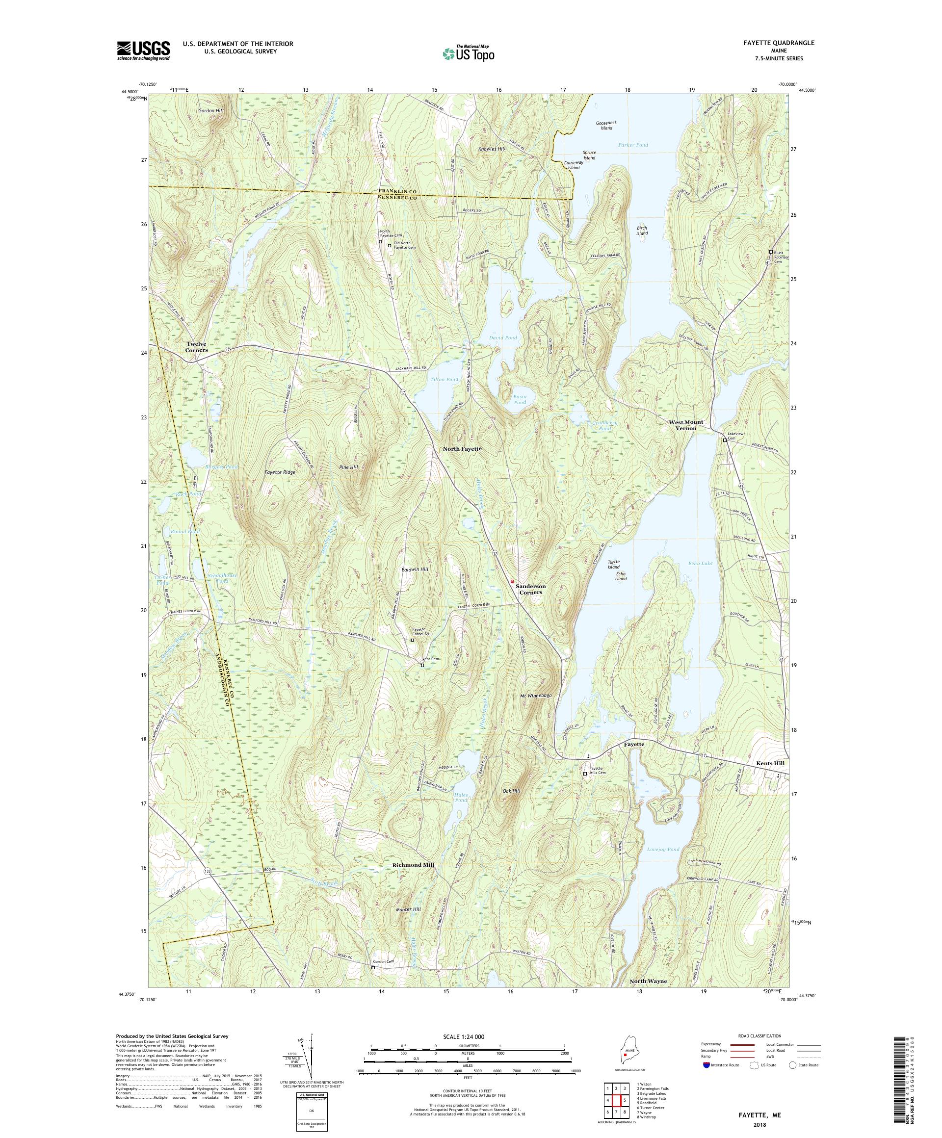 MyTopo Fayette, Maine USGS Quad Topo Map