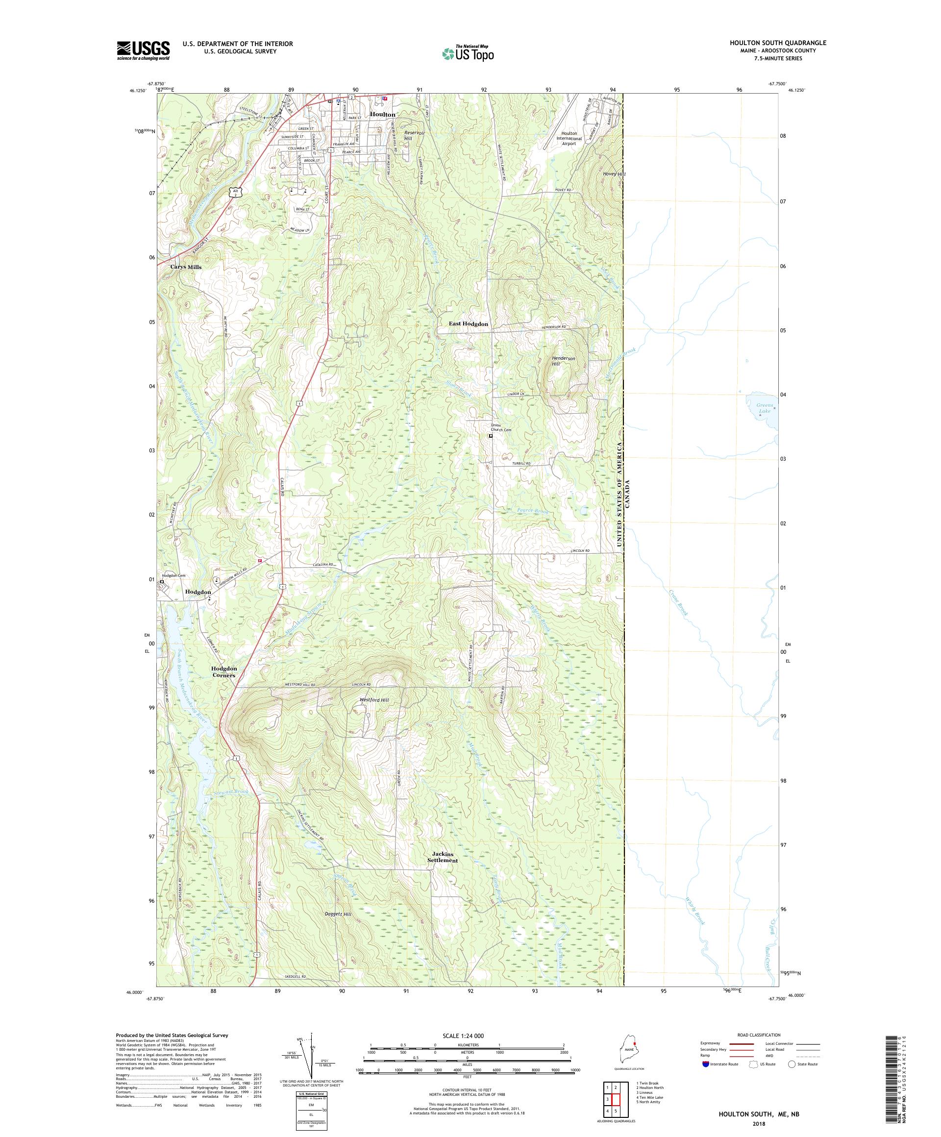 MyTopo Houlton South, Maine USGS Quad Topo Map