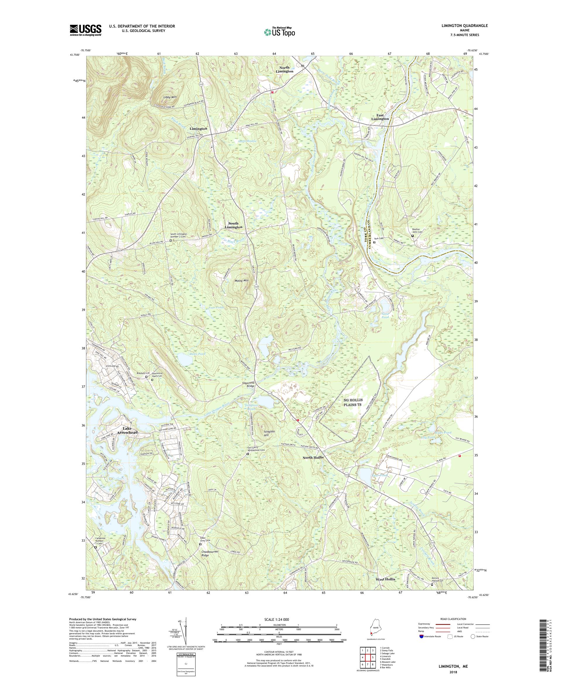 MyTopo Limington, Maine USGS Quad Topo Map