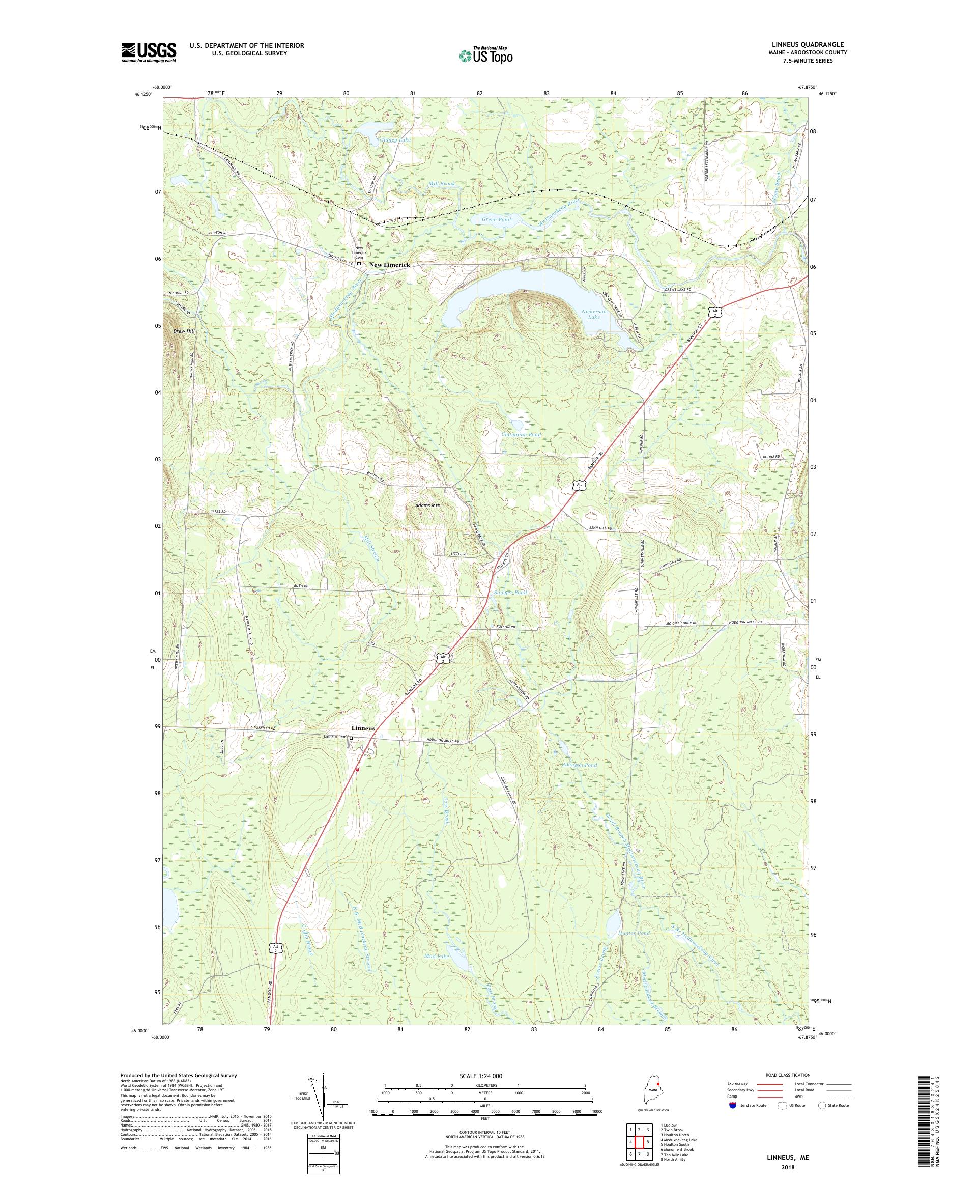 MyTopo Linneus, Maine USGS Quad Topo Map