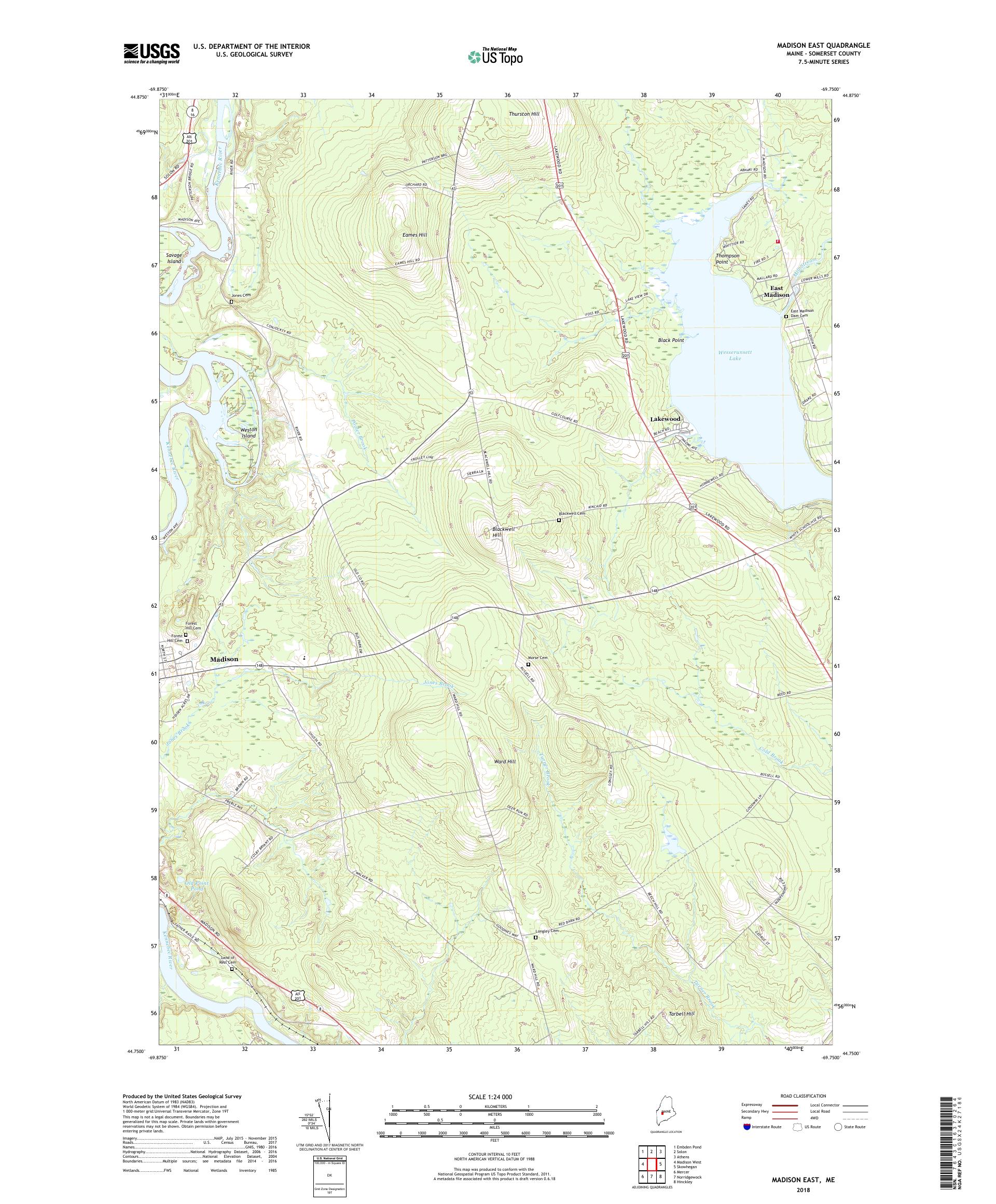 MyTopo Madison East, Maine USGS Quad Topo Map