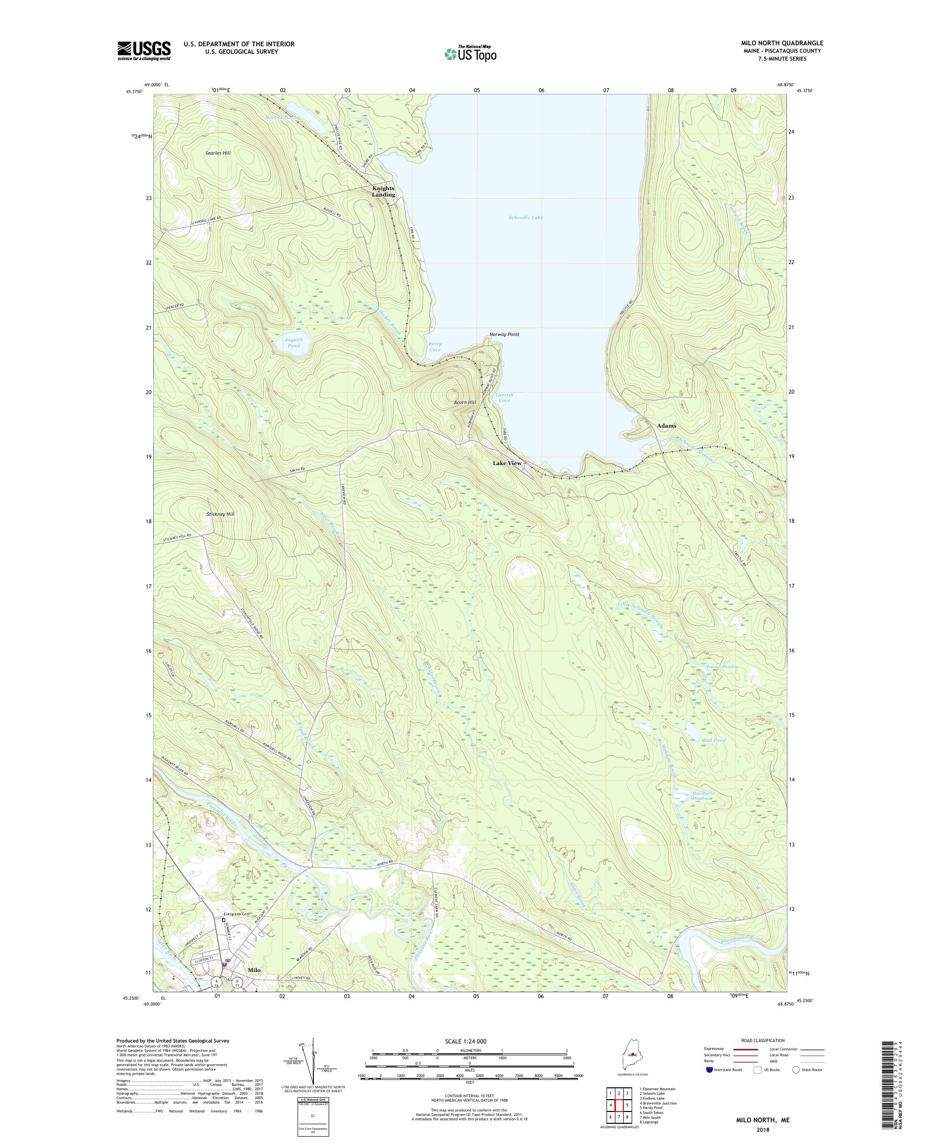 MyTopo Milo North, Maine USGS Quad Topo Map