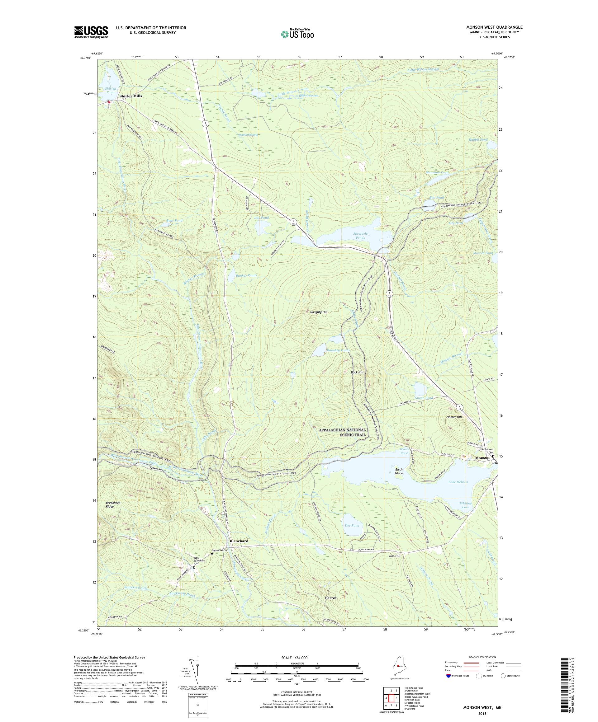 MyTopo Monson West, Maine USGS Quad Topo Map