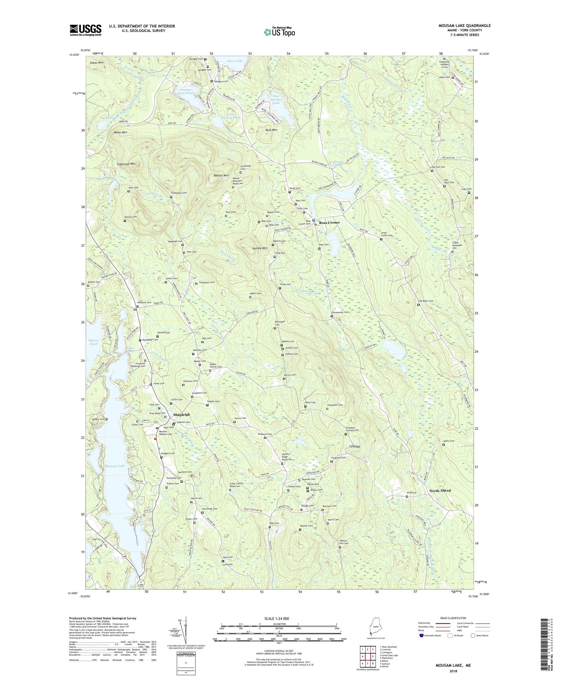 MyTopo Mousam Lake, Maine USGS Quad Topo Map