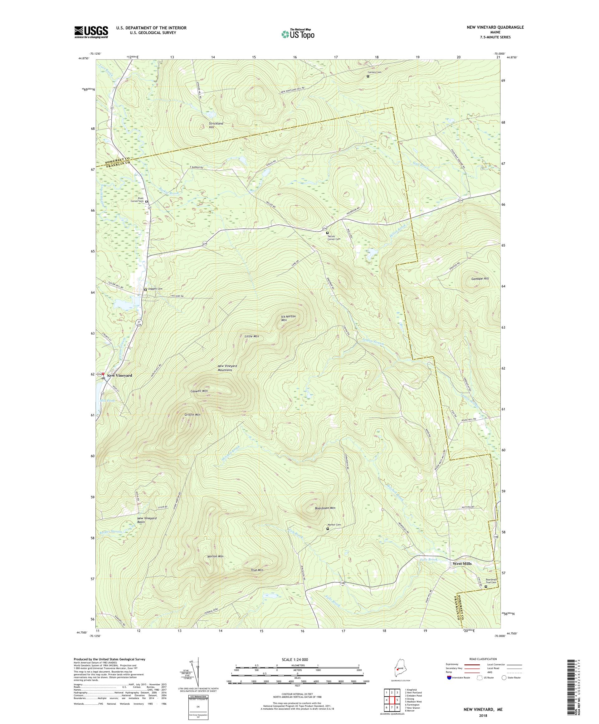 MyTopo New Vineyard, Maine USGS Quad Topo Map