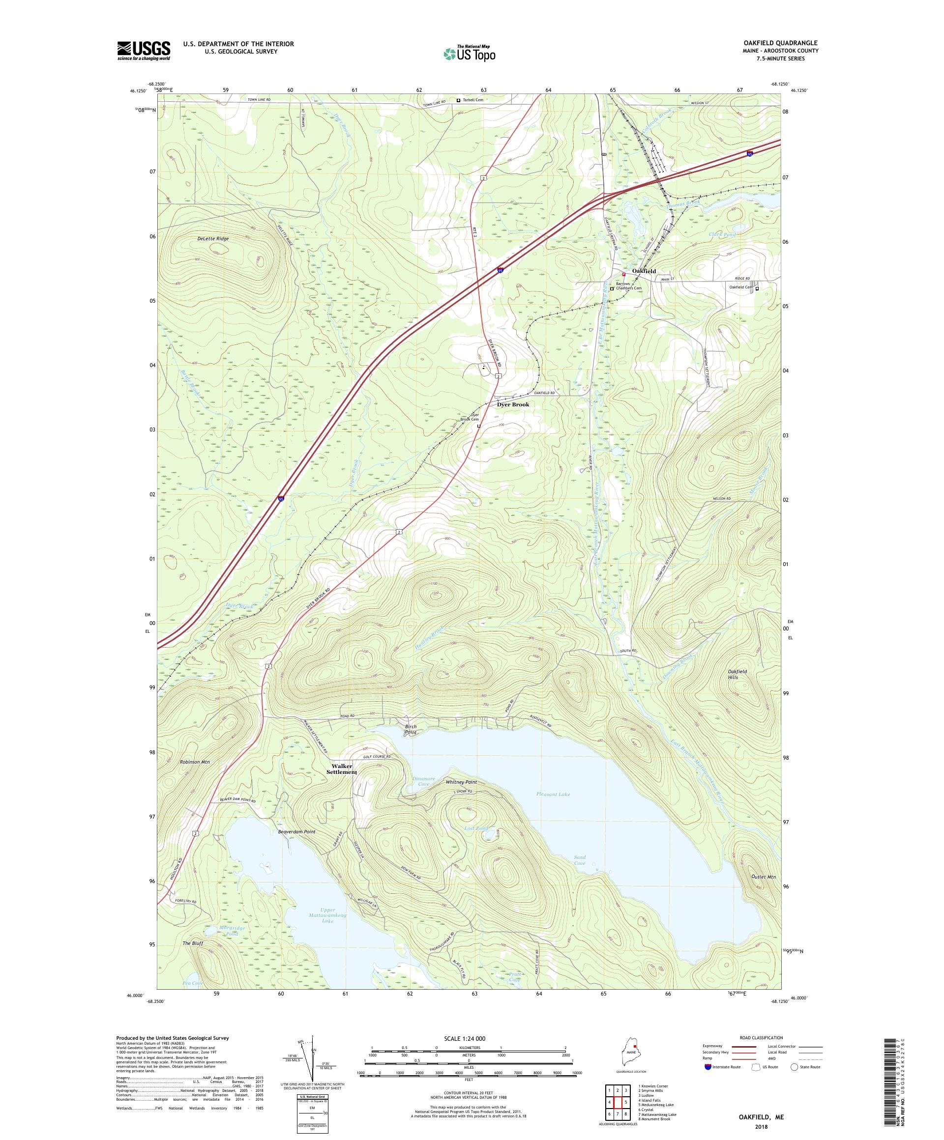MyTopo Oakfield, Maine USGS Quad Topo Map