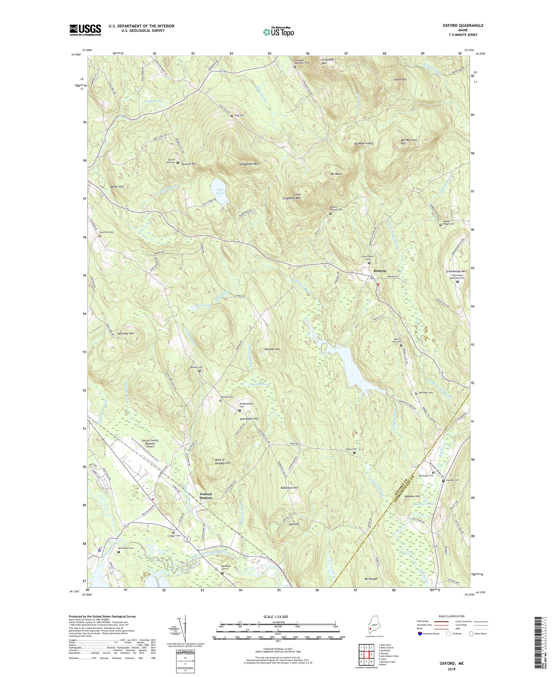 MyTopo Oxford, Maine USGS Quad Topo Map