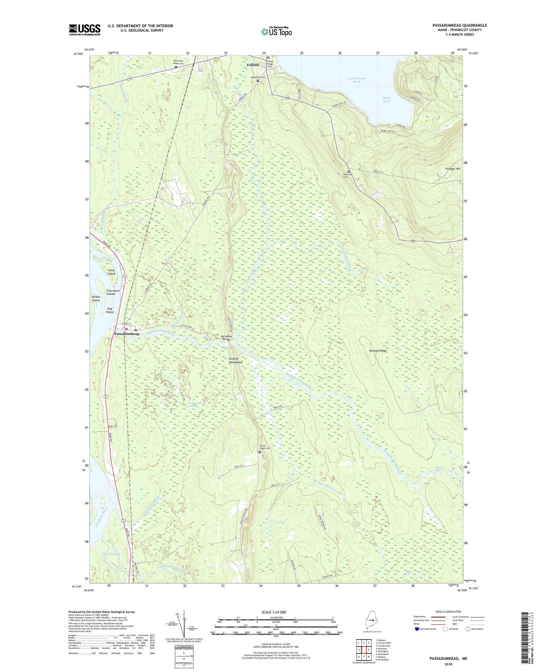 MyTopo Passadumkeag, Maine USGS Quad Topo Map
