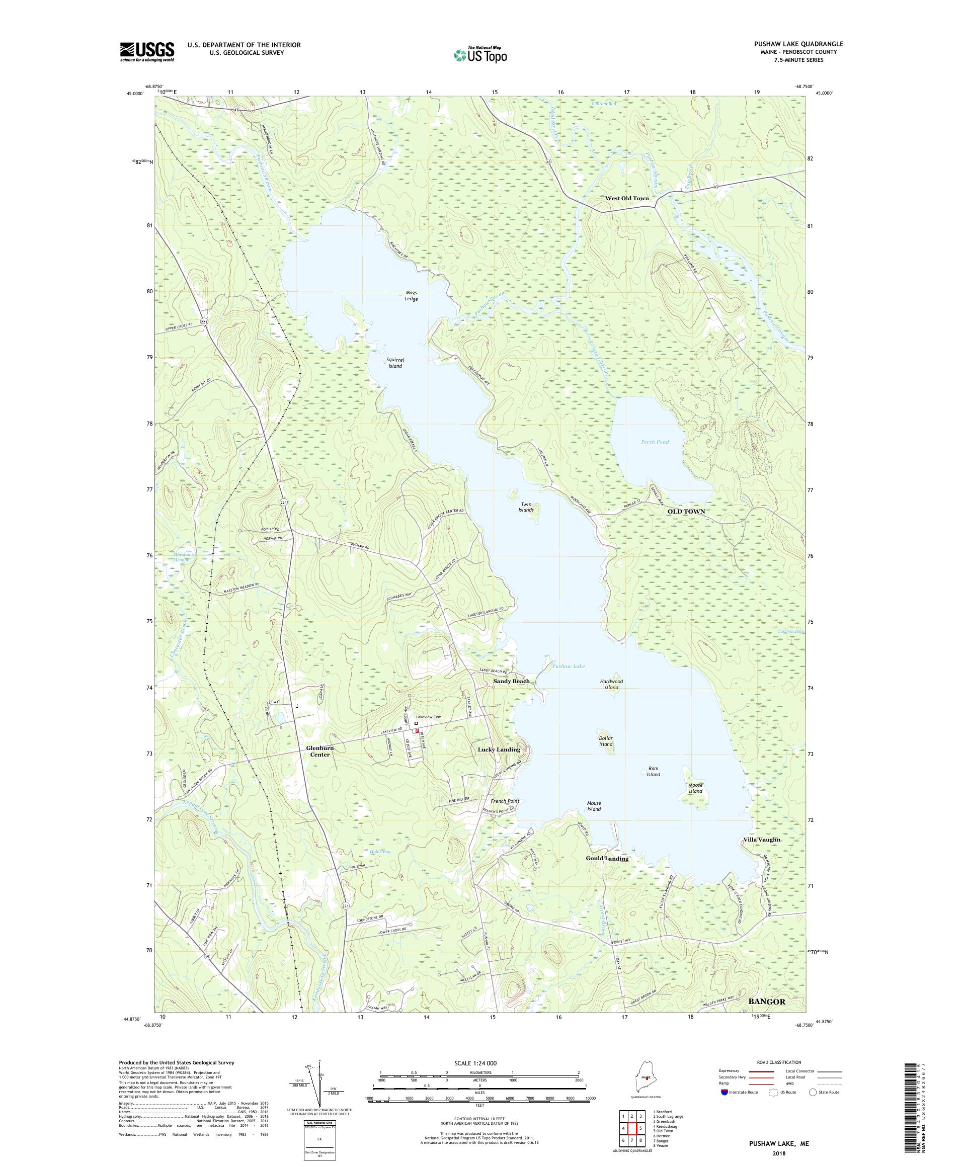 Pushaw Lake Maine Depth Map