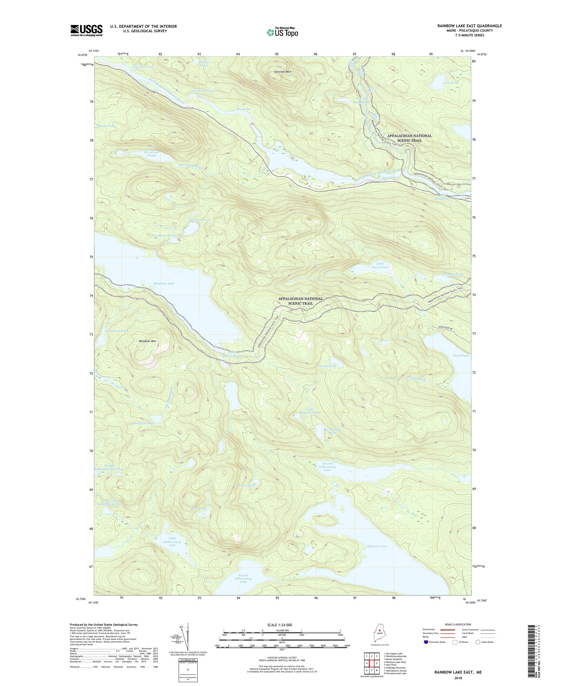 MyTopo Rainbow Lake East, Maine USGS Quad Topo Map
