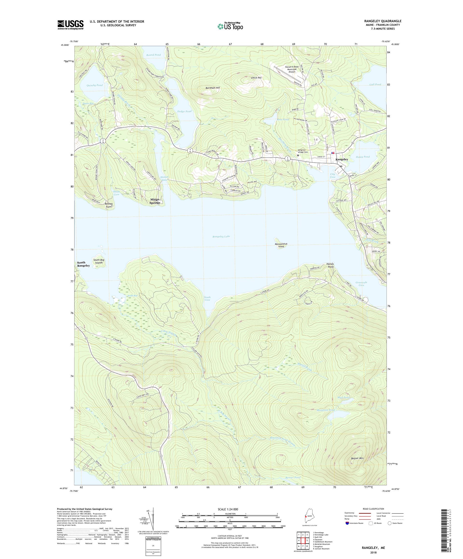 MyTopo Rangeley, Maine USGS Quad Topo Map