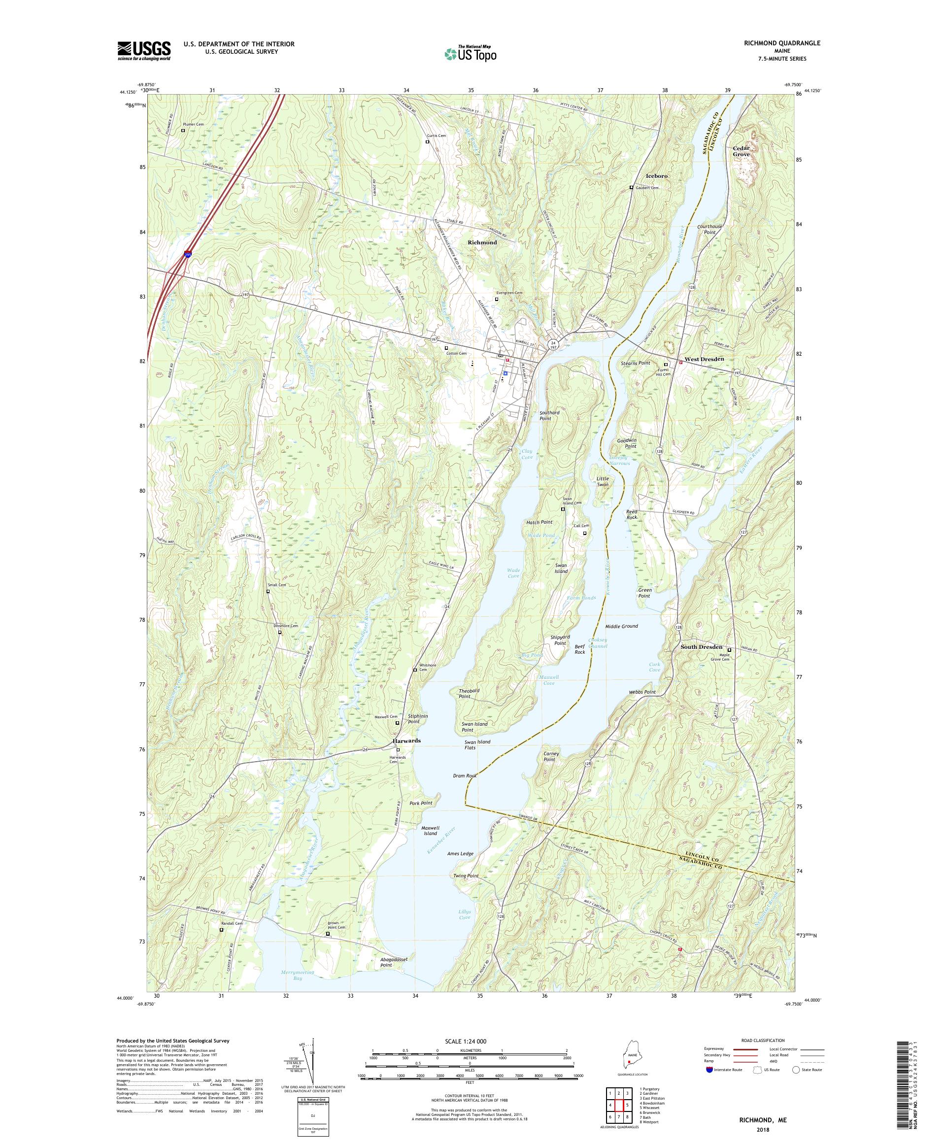 MyTopo Richmond, Maine USGS Quad Topo Map