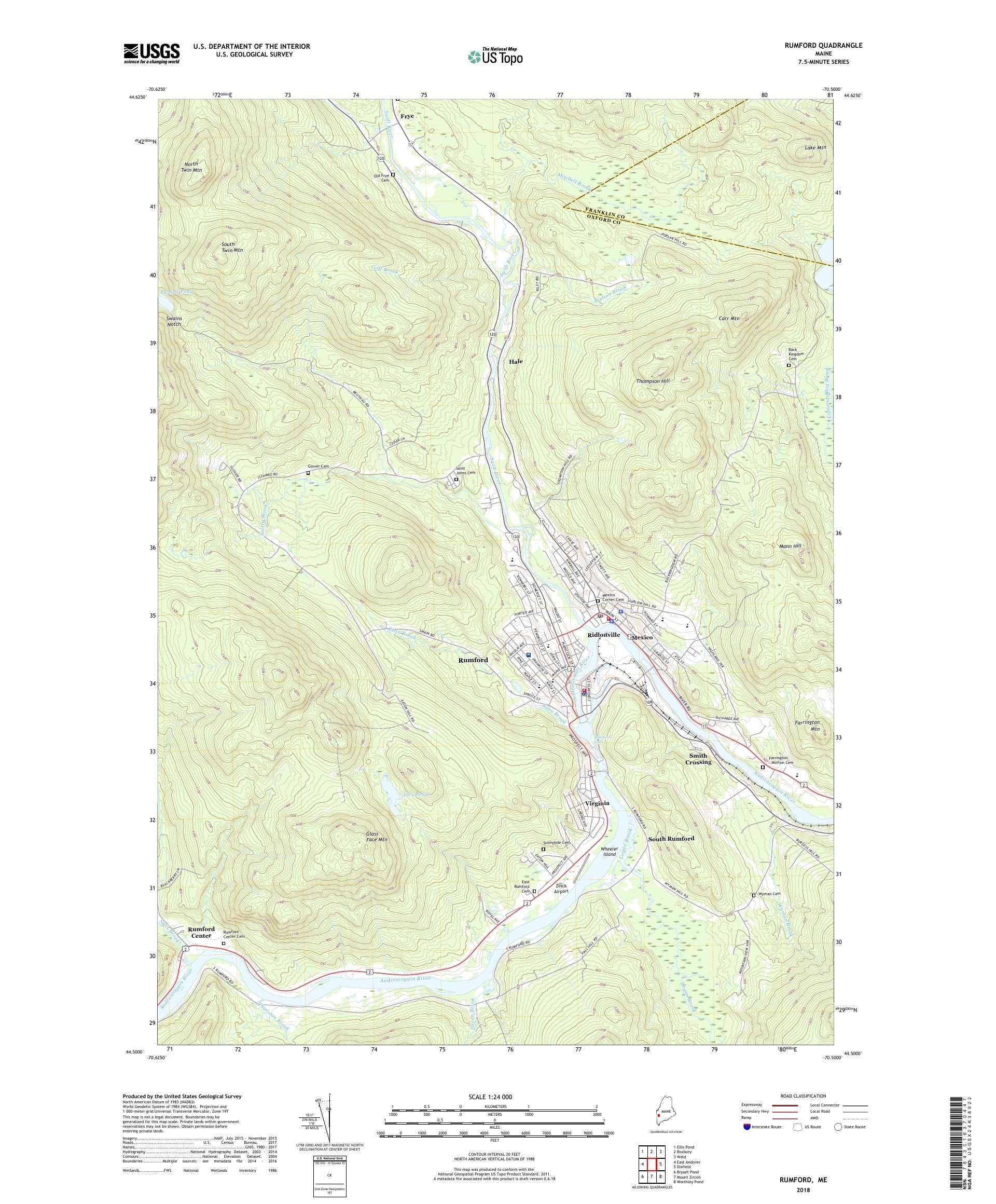 MyTopo Rumford, Maine USGS Quad Topo Map
