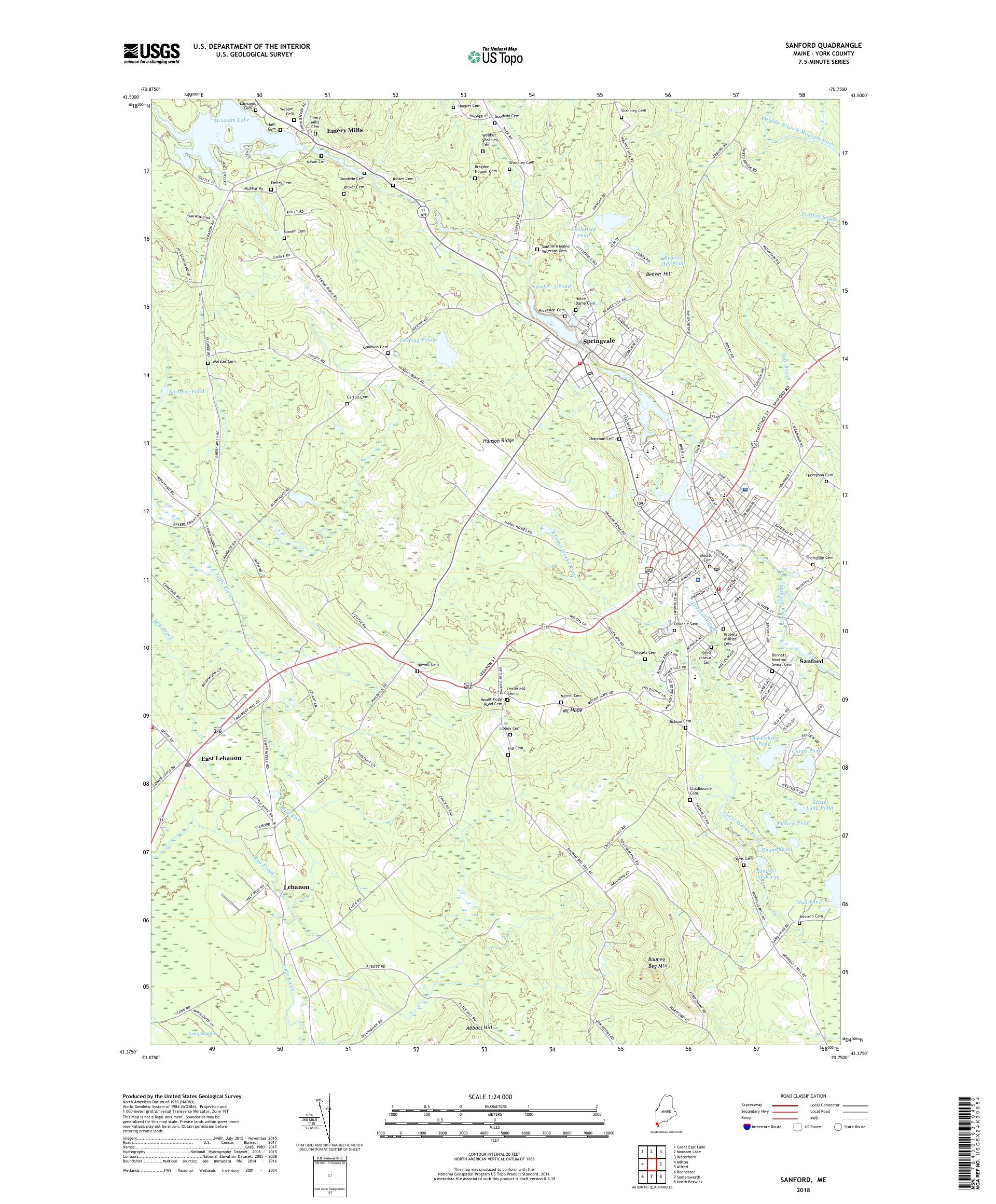 MyTopo Sanford, Maine USGS Quad Topo Map