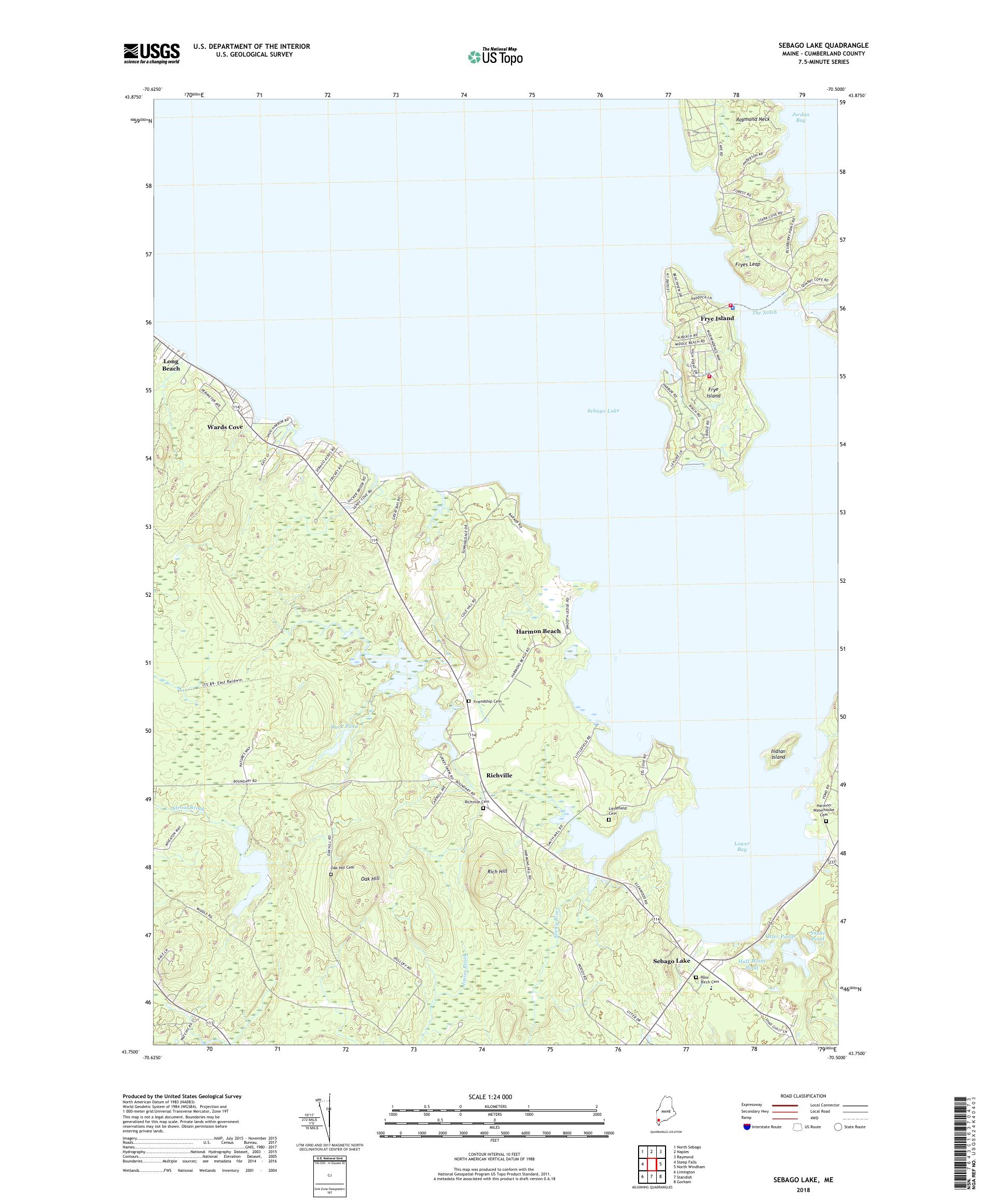 MyTopo Sebago Lake, Maine USGS Quad Topo Map
