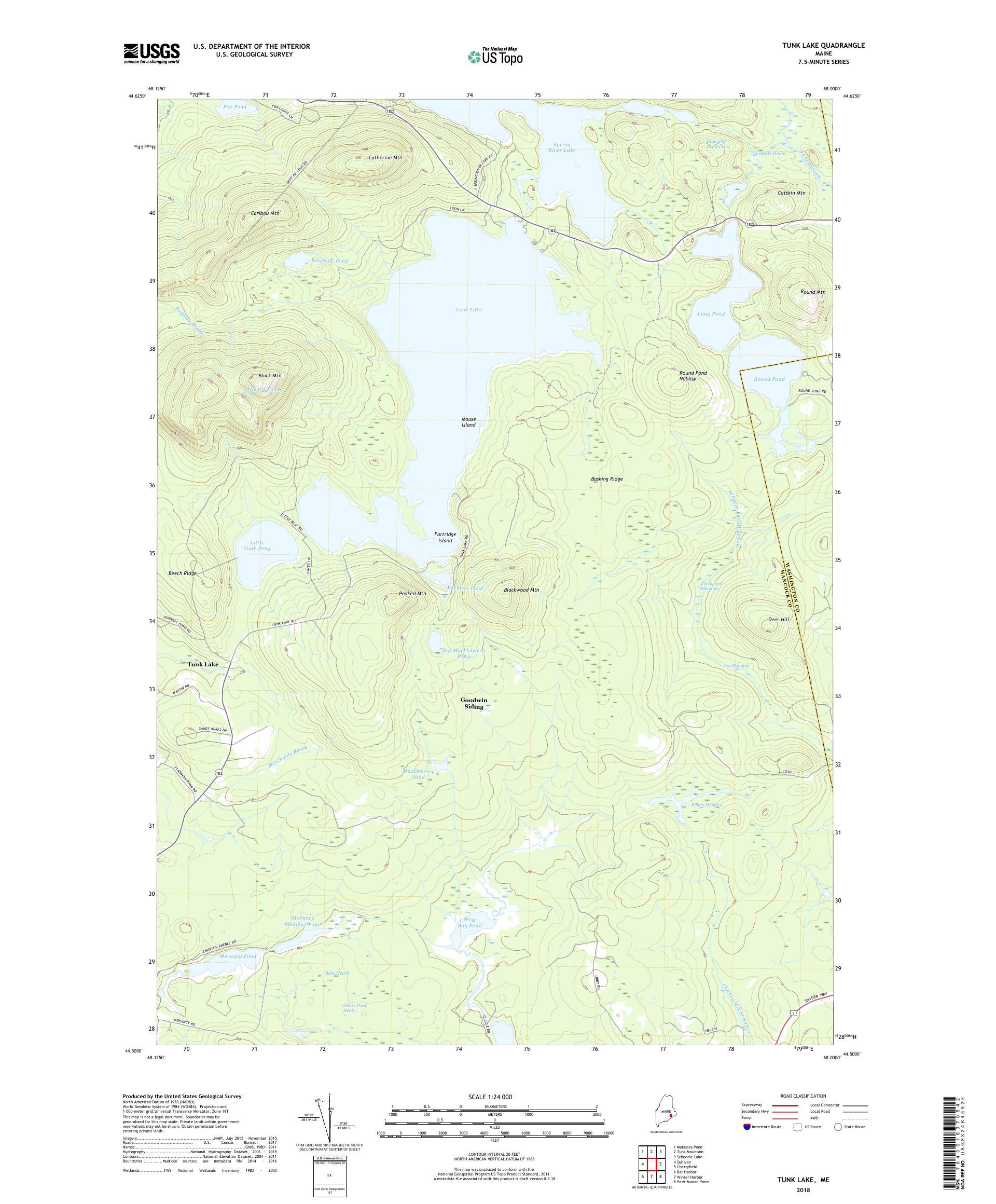 MyTopo Tunk Lake, Maine USGS Quad Topo Map
