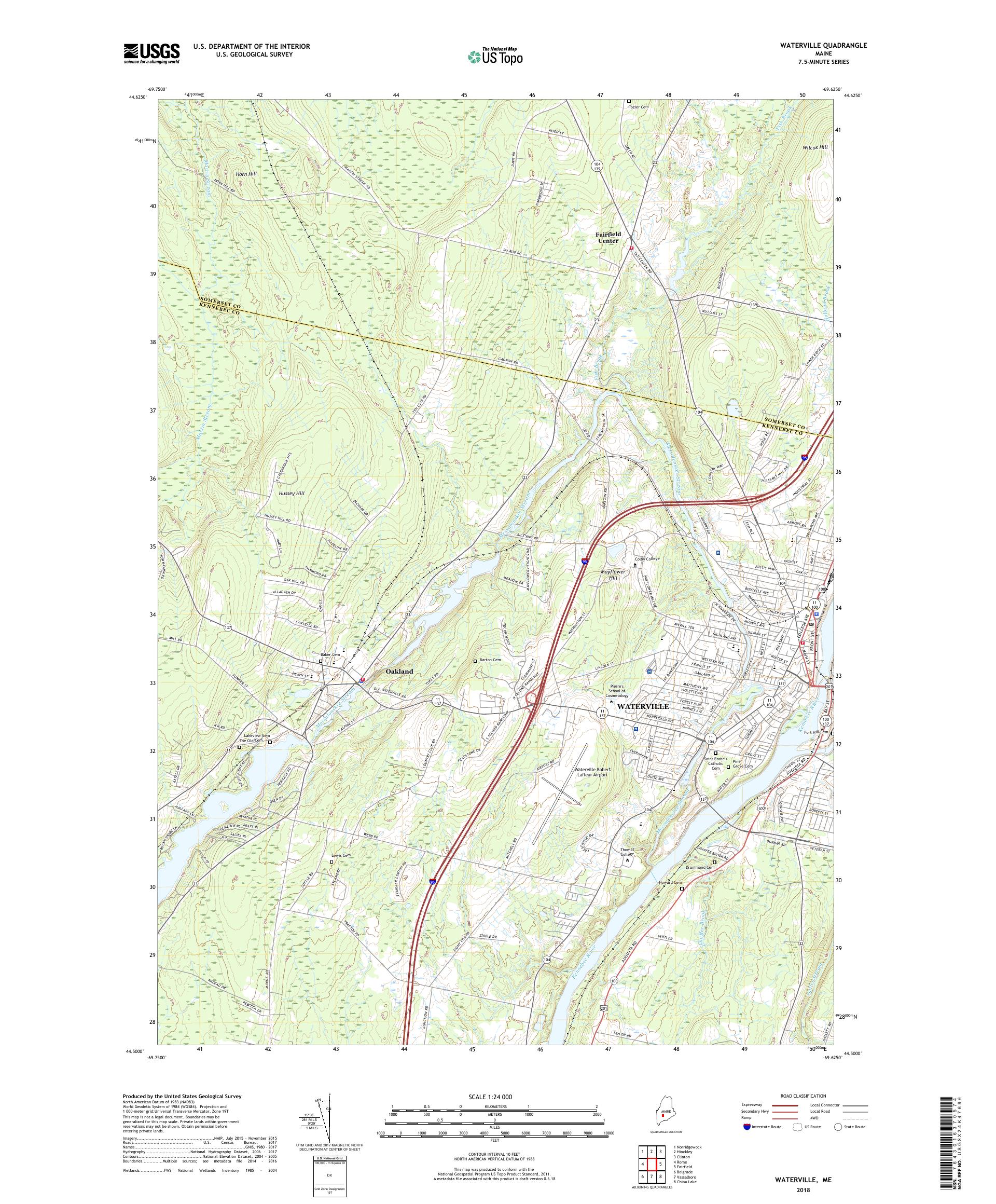 MyTopo Waterville, Maine USGS Quad Topo Map