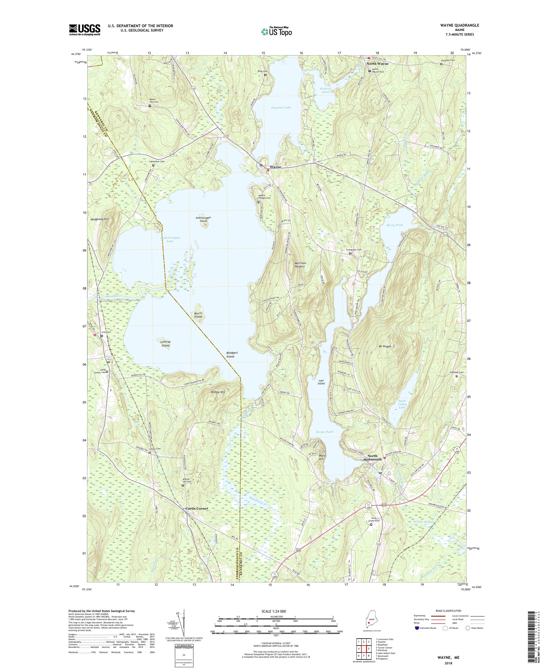 MyTopo Wayne, Maine USGS Quad Topo Map