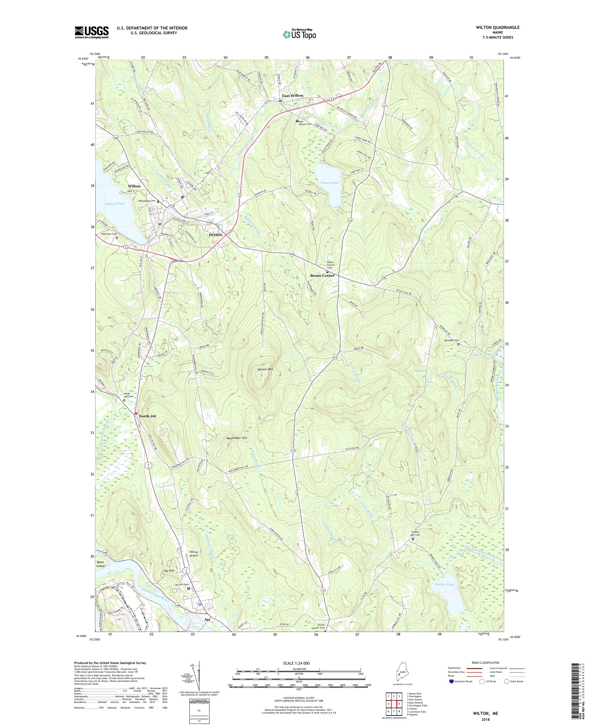MyTopo Wilton, Maine USGS Quad Topo Map