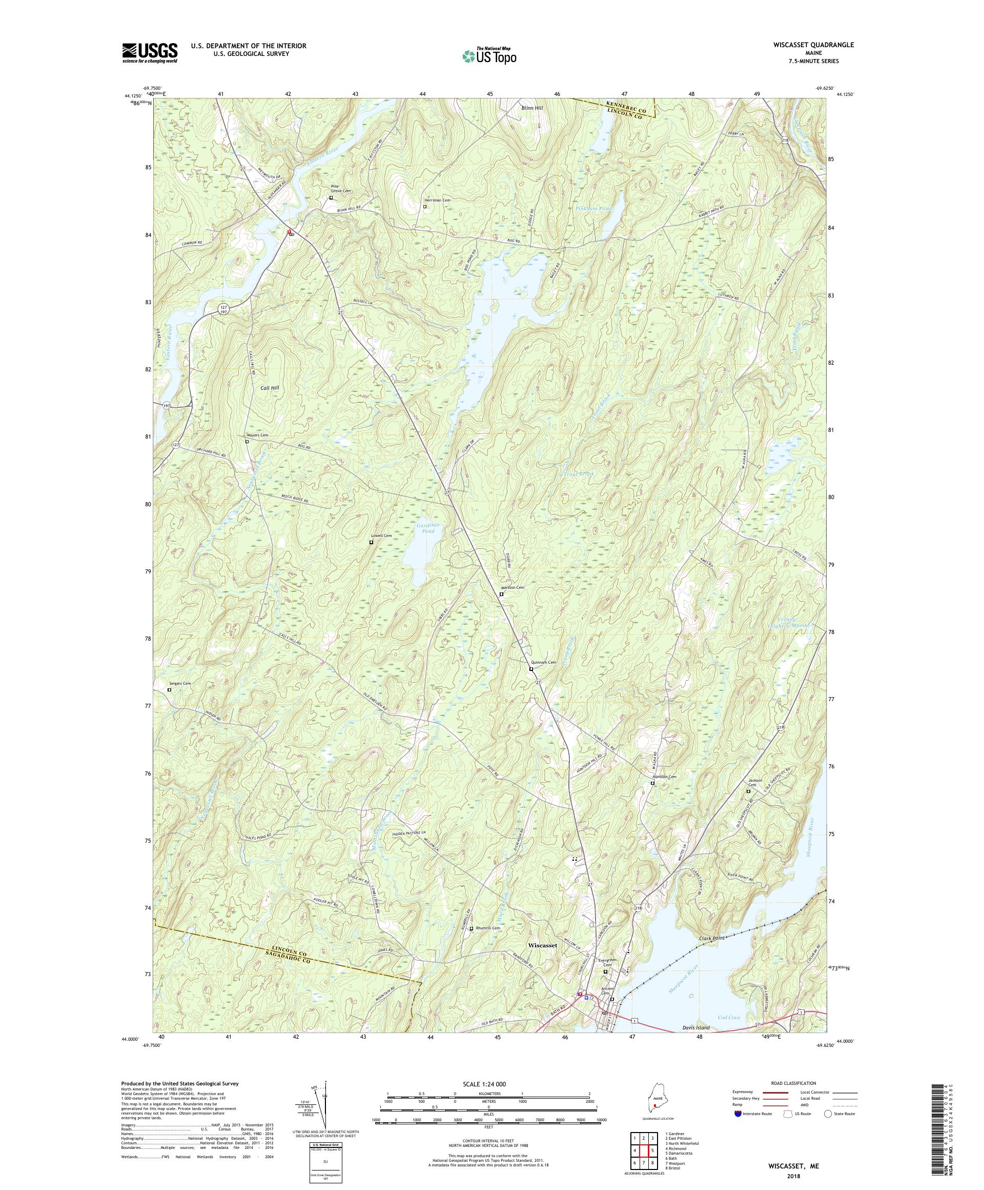 MyTopo Wiscasset, Maine USGS Quad Topo Map