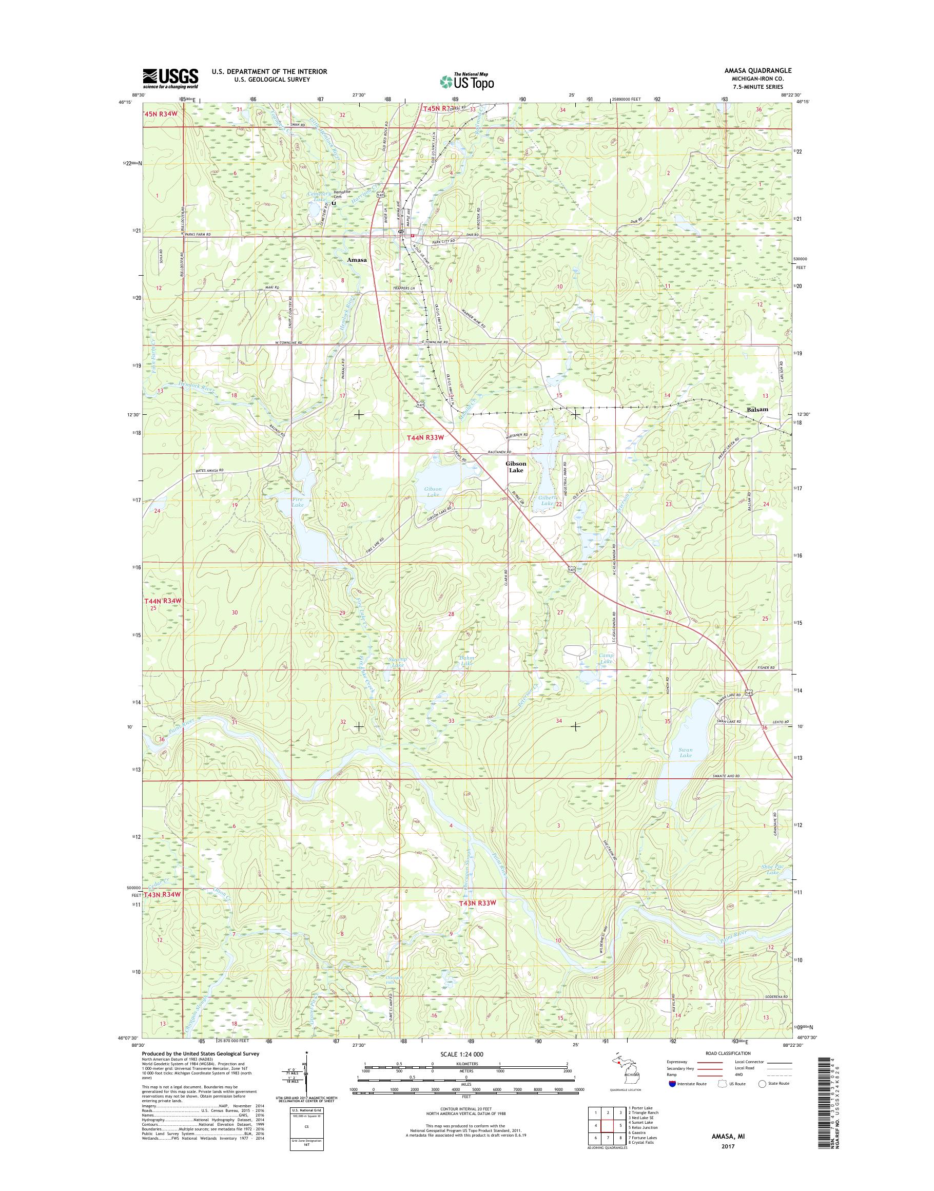MyTopo Amasa, Michigan USGS Quad Topo Map