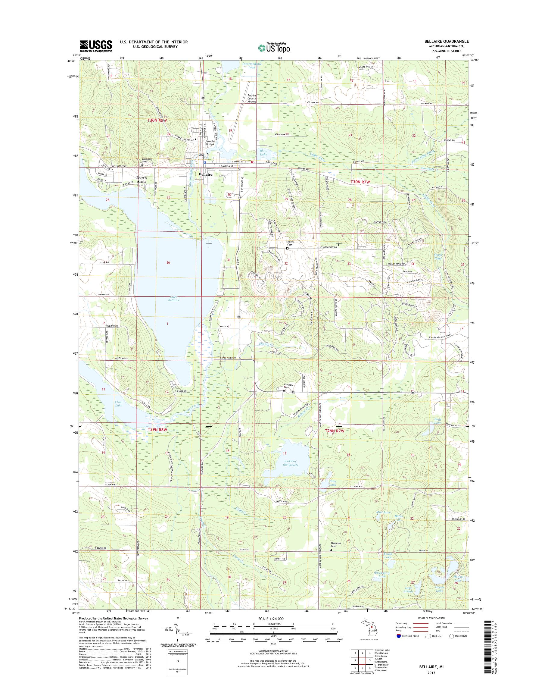 MyTopo Bellaire, Michigan USGS Quad Topo Map