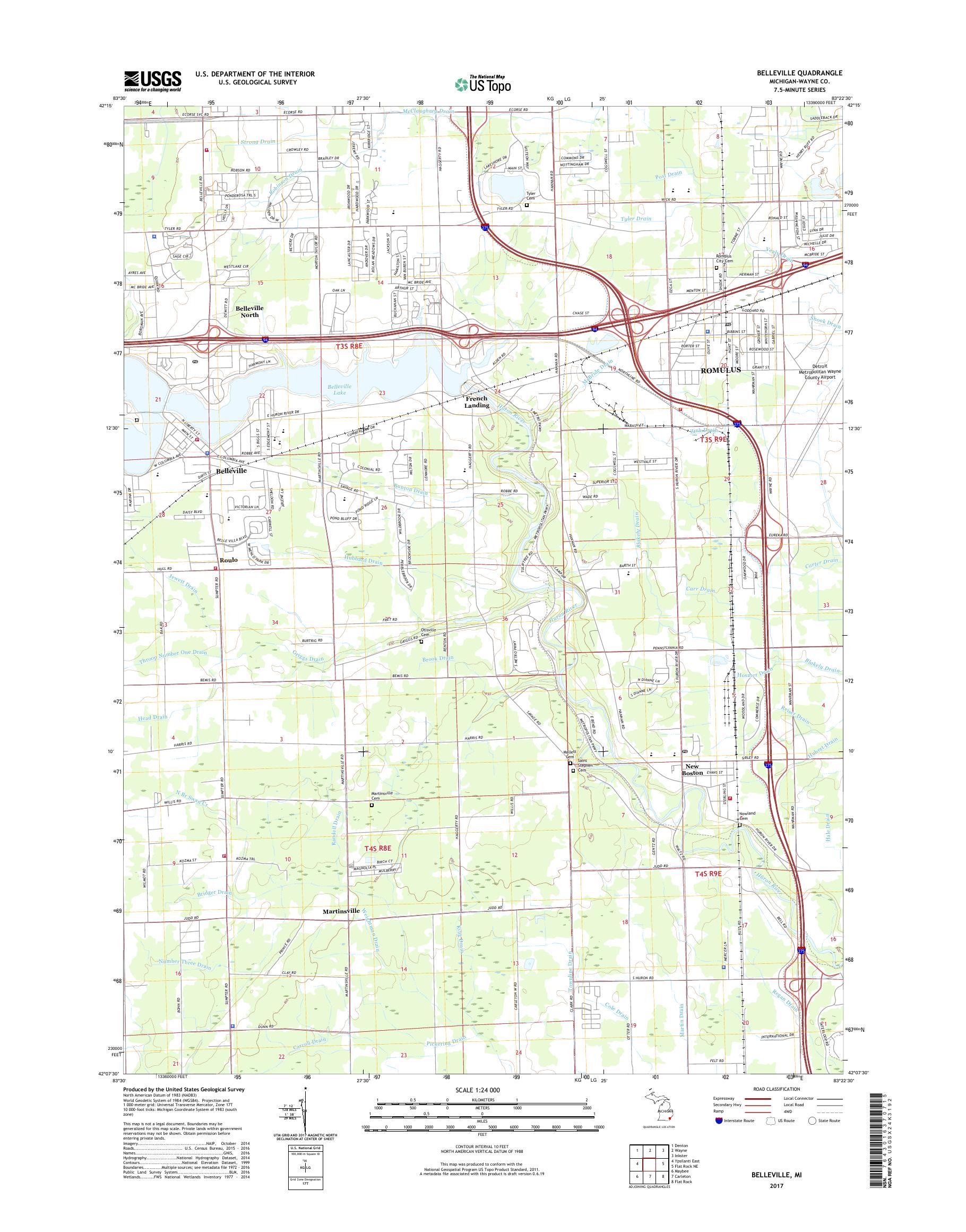 MyTopo Belleville, Michigan USGS Quad Topo Map
