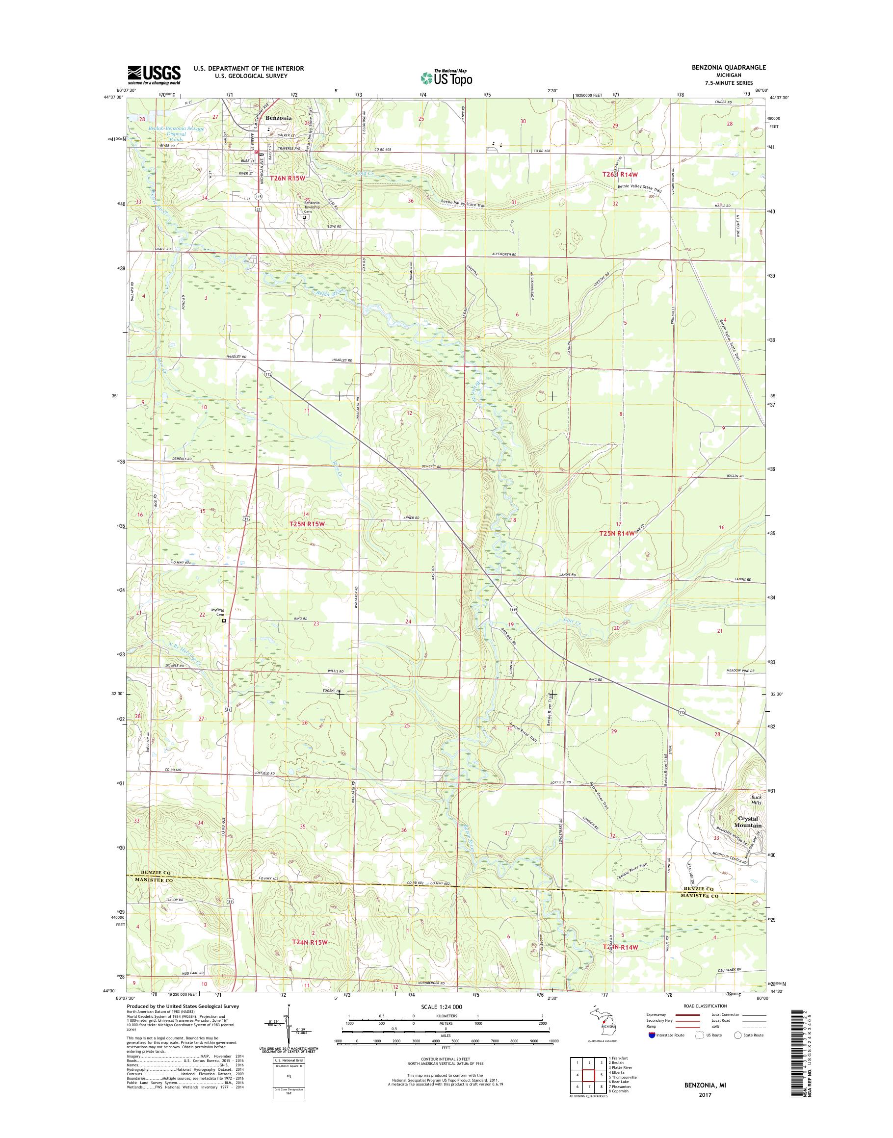 MyTopo Benzonia, Michigan USGS Quad Topo Map