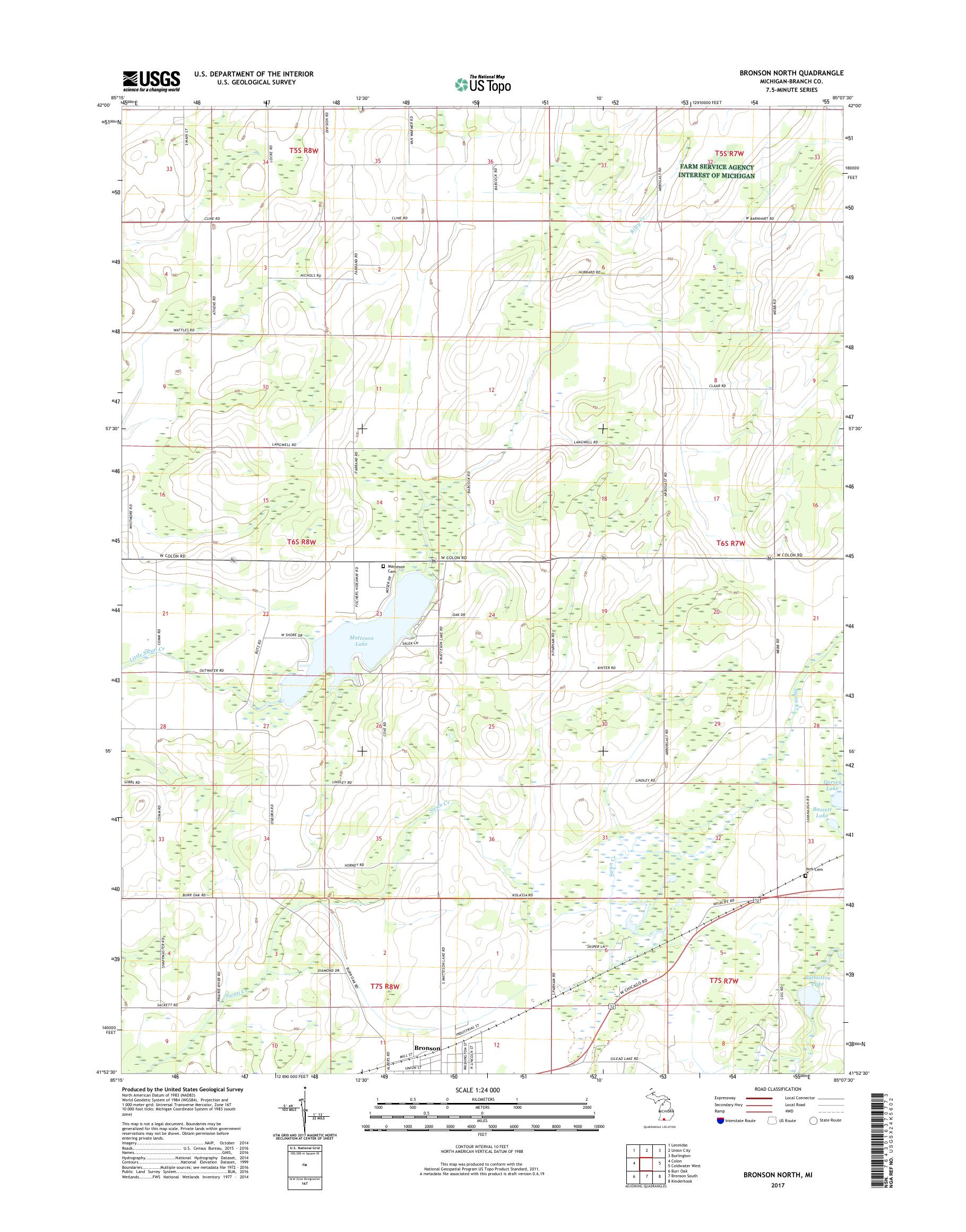 MyTopo Bronson North, Michigan USGS Quad Topo Map