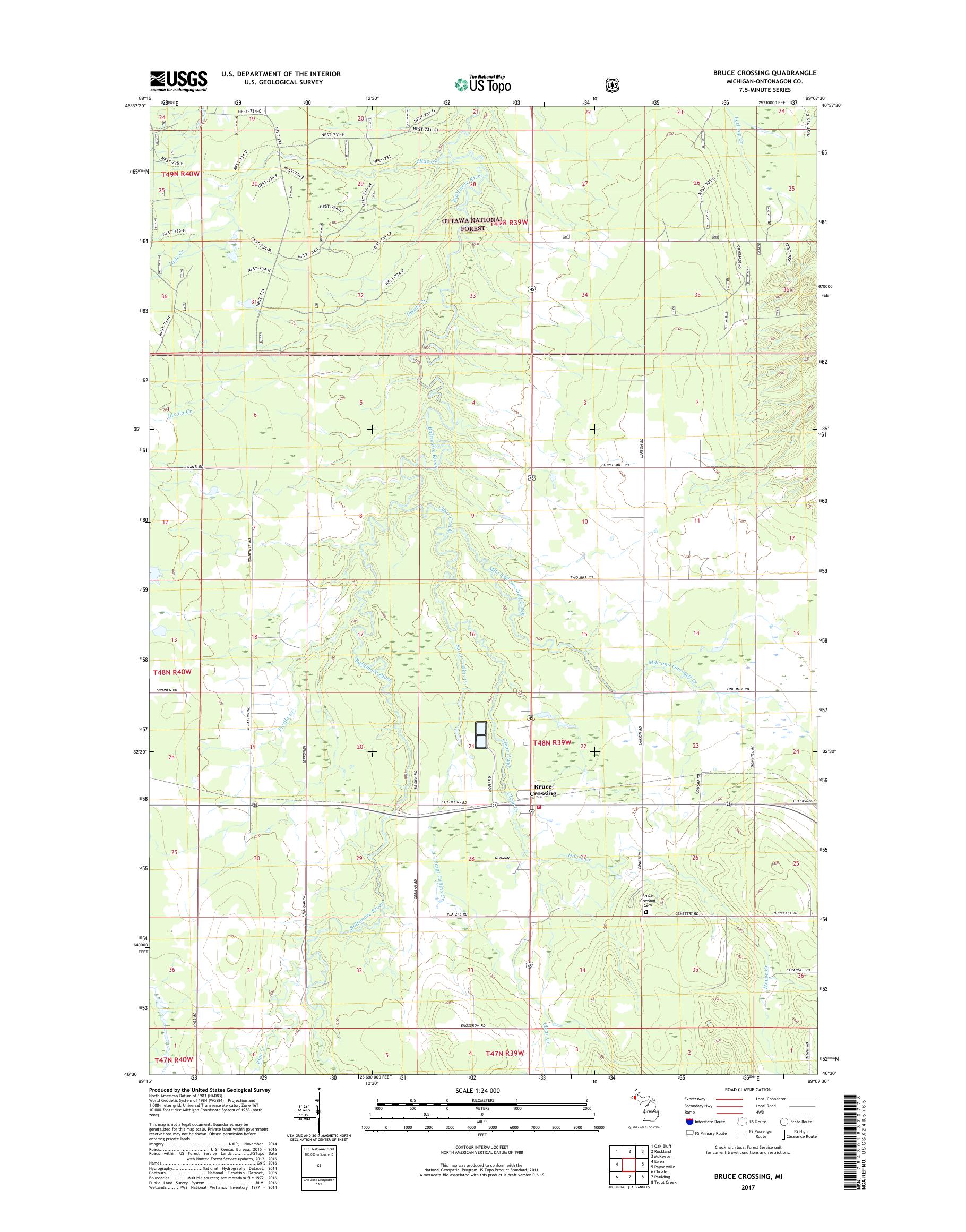 MyTopo Bruce Crossing, Michigan USGS Quad Topo Map