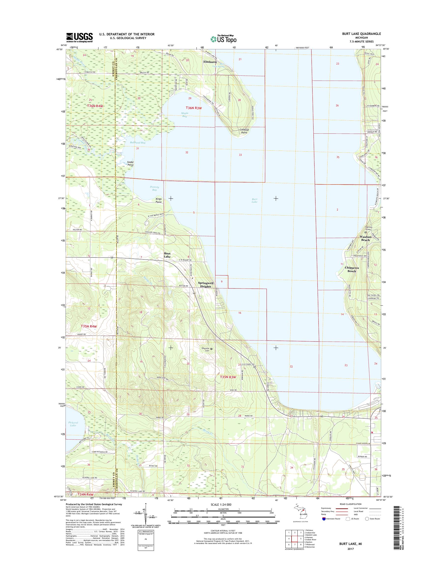 MyTopo Burt Lake, Michigan USGS Quad Topo Map