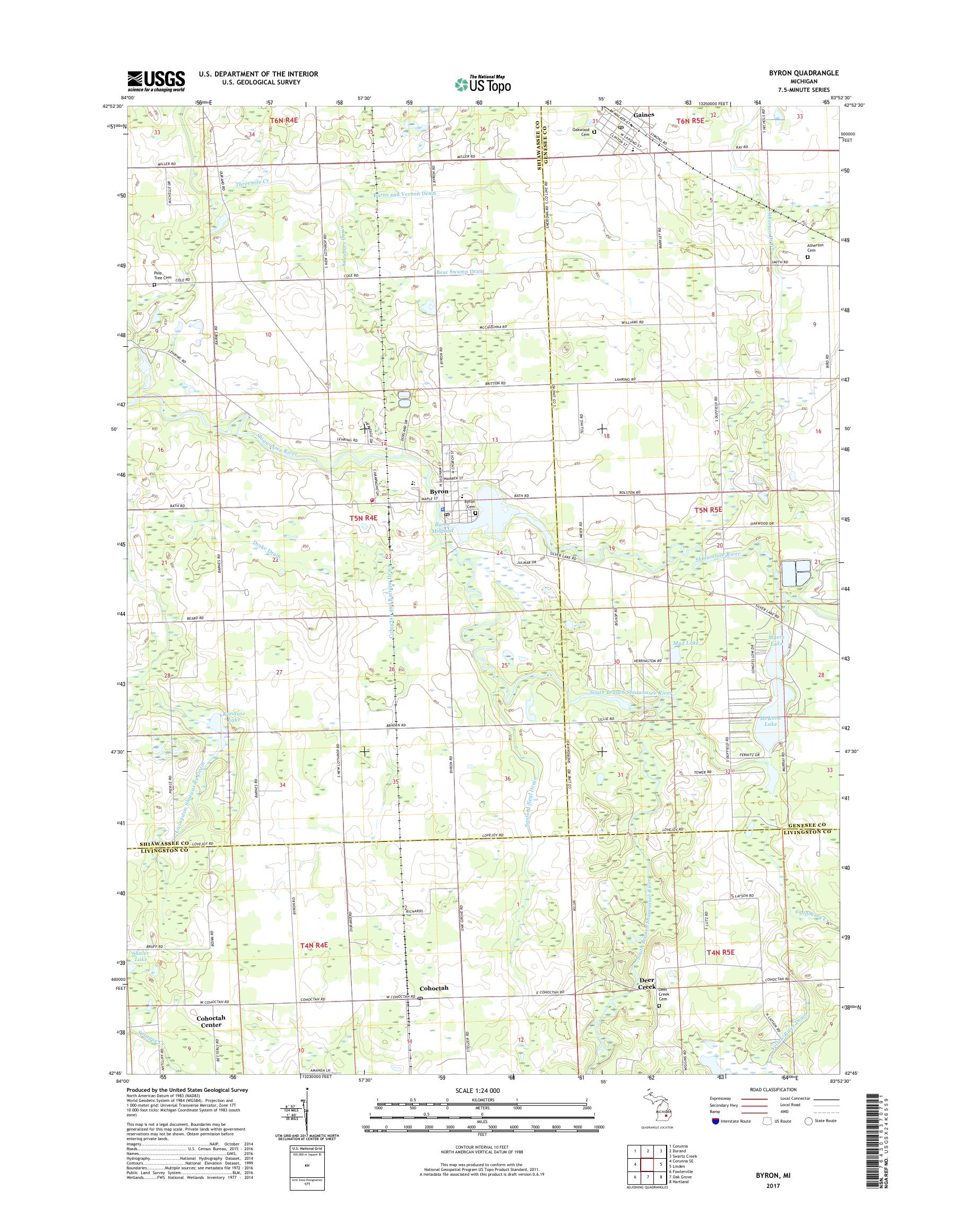 MyTopo Byron, Michigan USGS Quad Topo Map